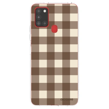 Picasee διαφανής θήκη σιλικόνης Samsung Galaxy A21s - Brown grid