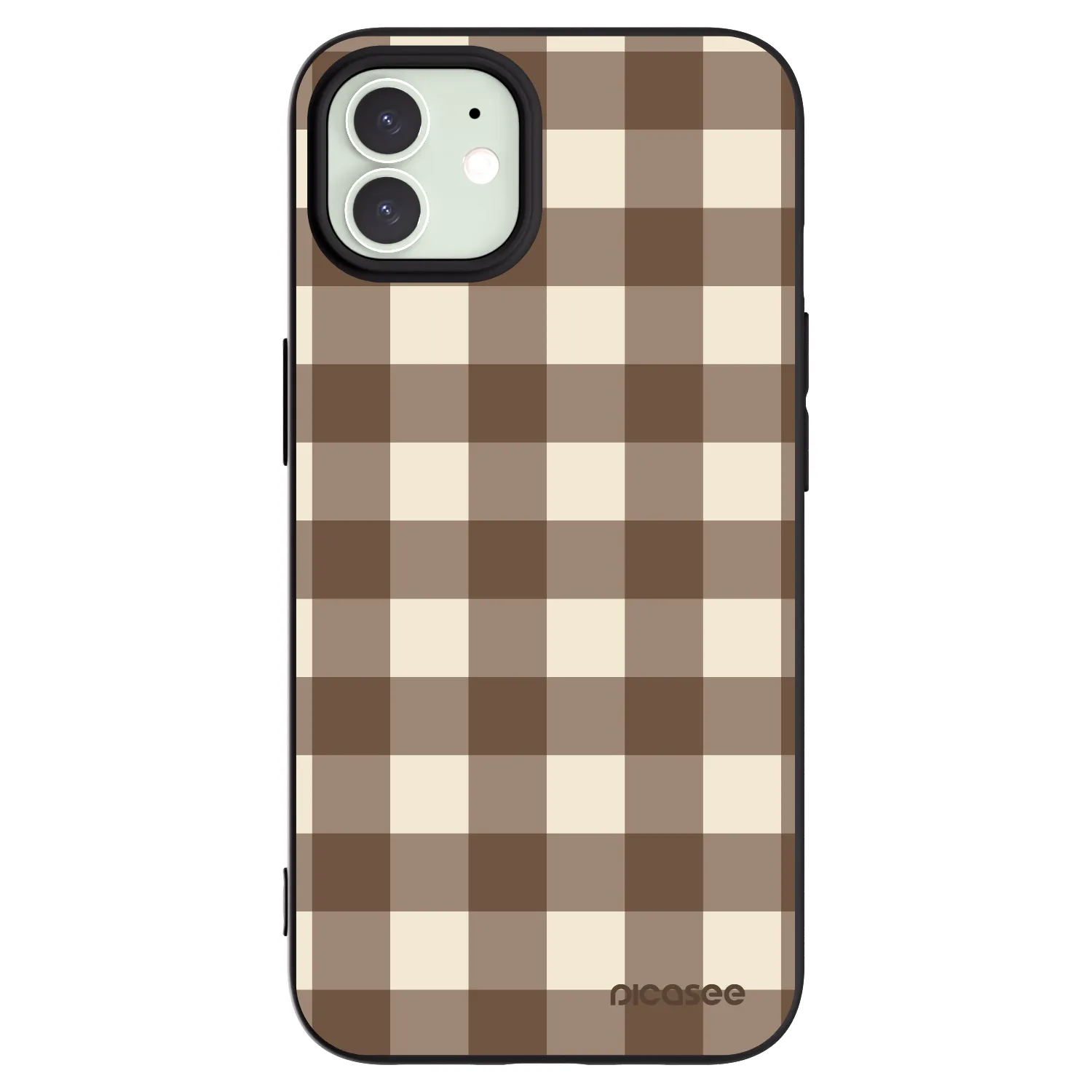 Picasee Μαύρη θήκη σιλικόνης για Apple iPhone 12 - Brown grid