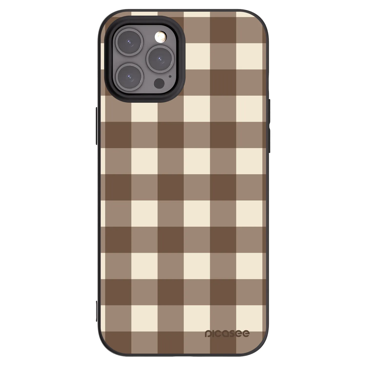 Picasee Μαύρη θήκη σιλικόνης για Apple iPhone 12 Pro Max - Brown grid