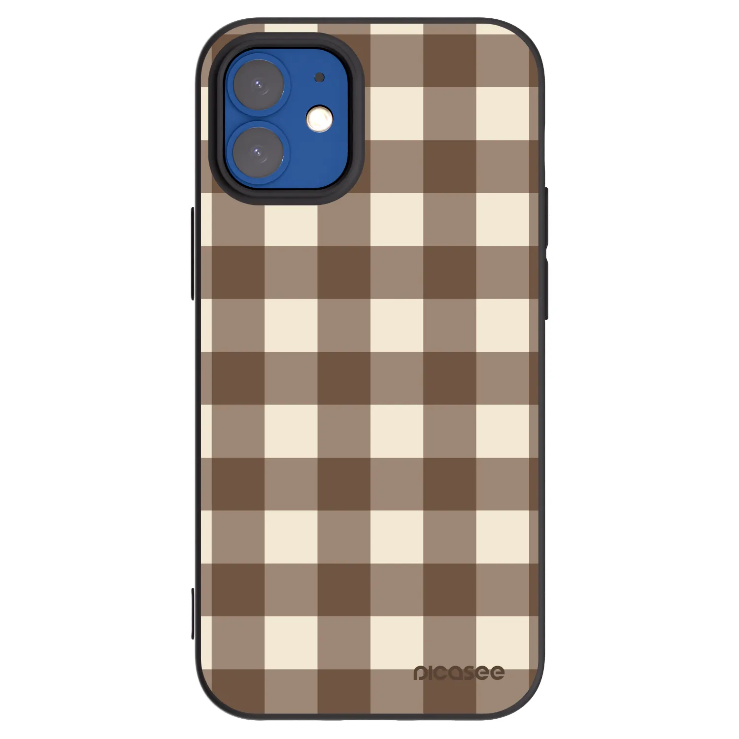 Picasee Μαύρη θήκη σιλικόνης για Apple iPhone 12 mini - Brown grid