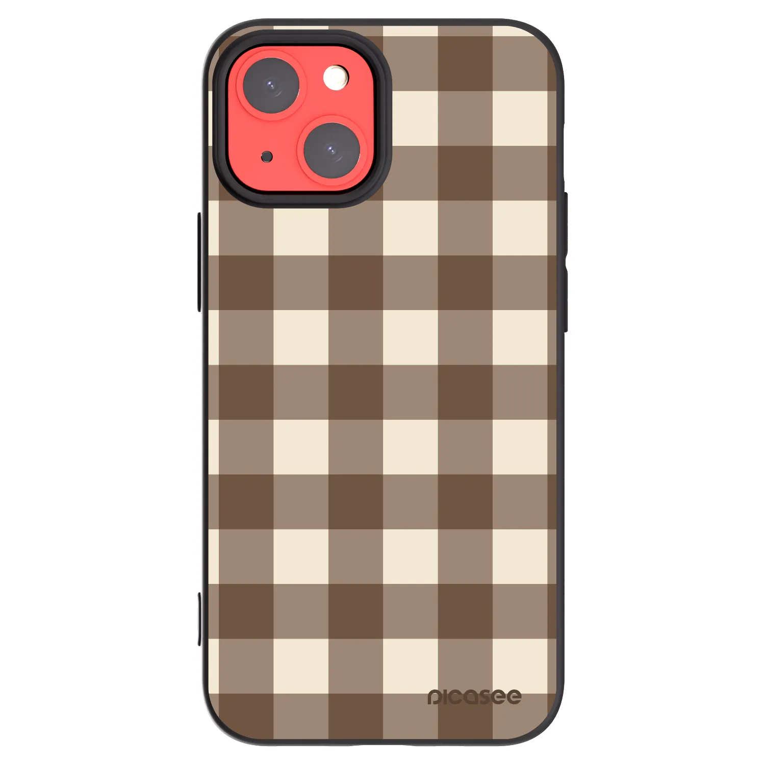 Picasee Μαύρη θήκη σιλικόνης για Apple iPhone 13 mini - Brown grid