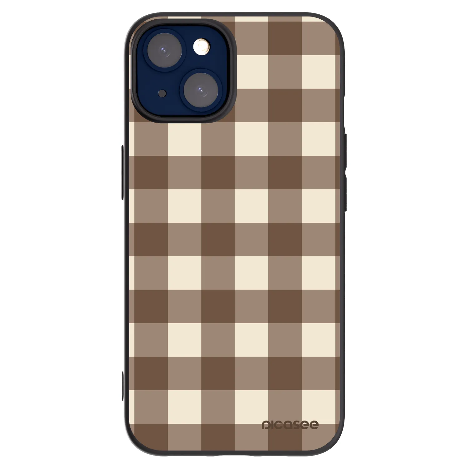 Picasee Μαύρη θήκη σιλικόνης για Apple iPhone 14 - Brown grid
