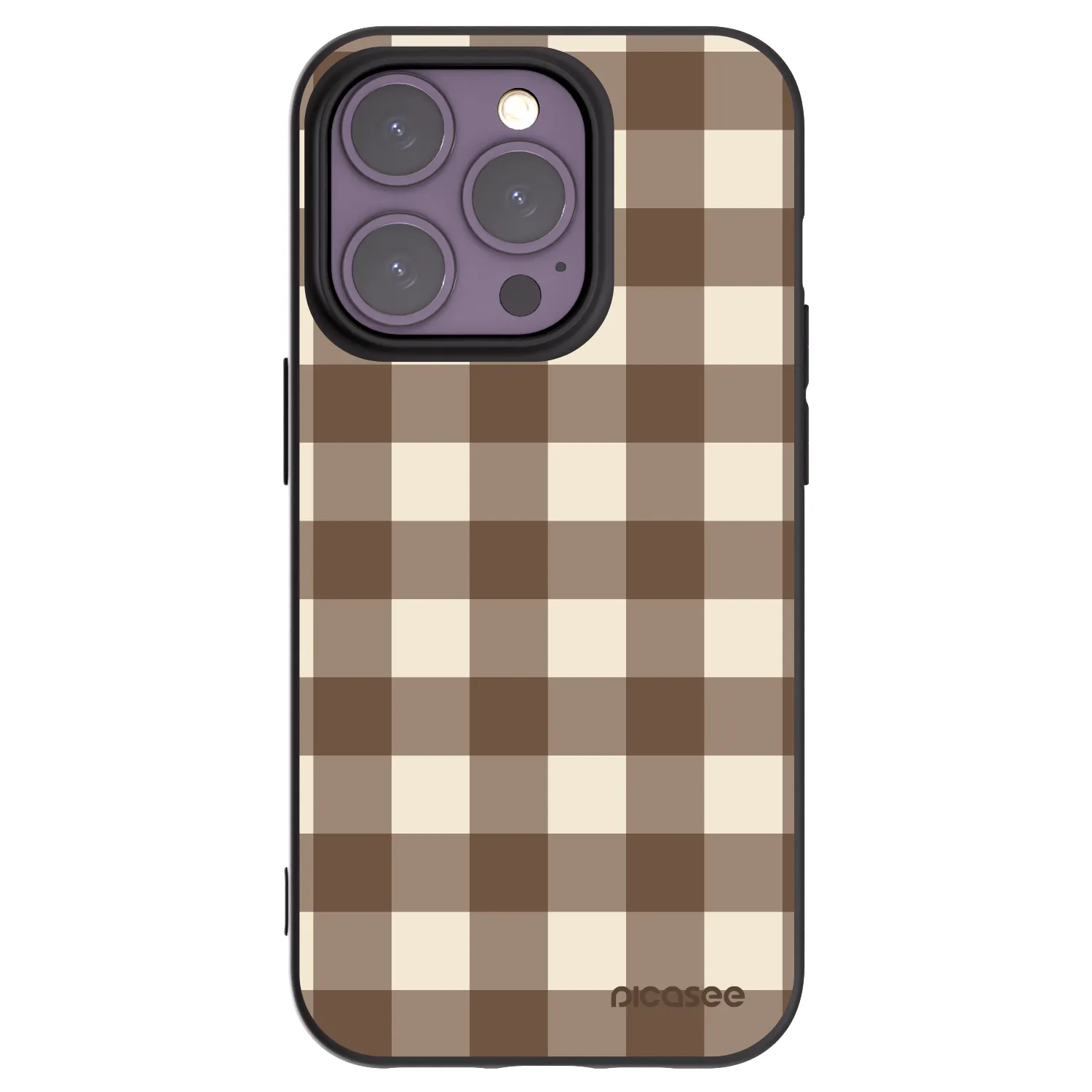 Picasee Μαύρη θήκη σιλικόνης για Apple iPhone 14 Pro - Brown grid