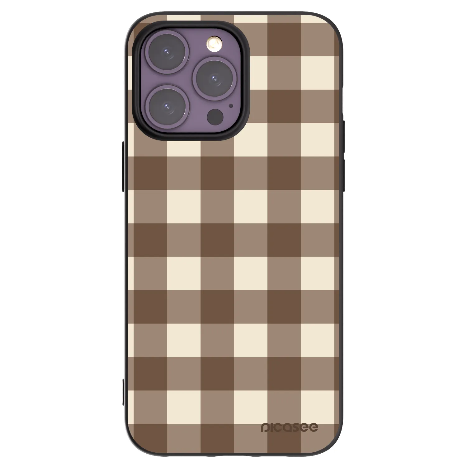 Picasee Μαύρη θήκη σιλικόνης για Apple iPhone 14 Pro Max - Brown grid