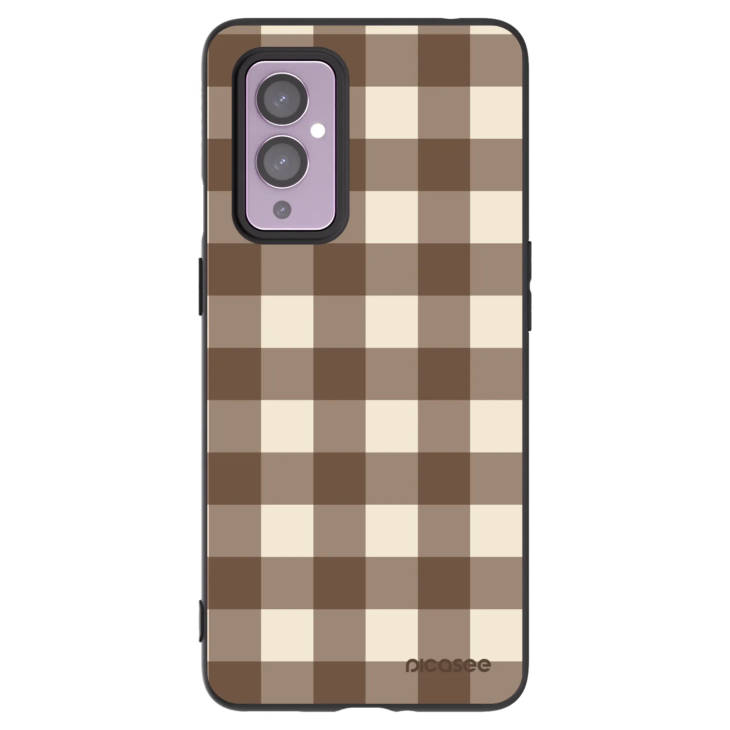 Picasee Μαύρη θήκη σιλικόνης για OnePlus 9 - Brown grid