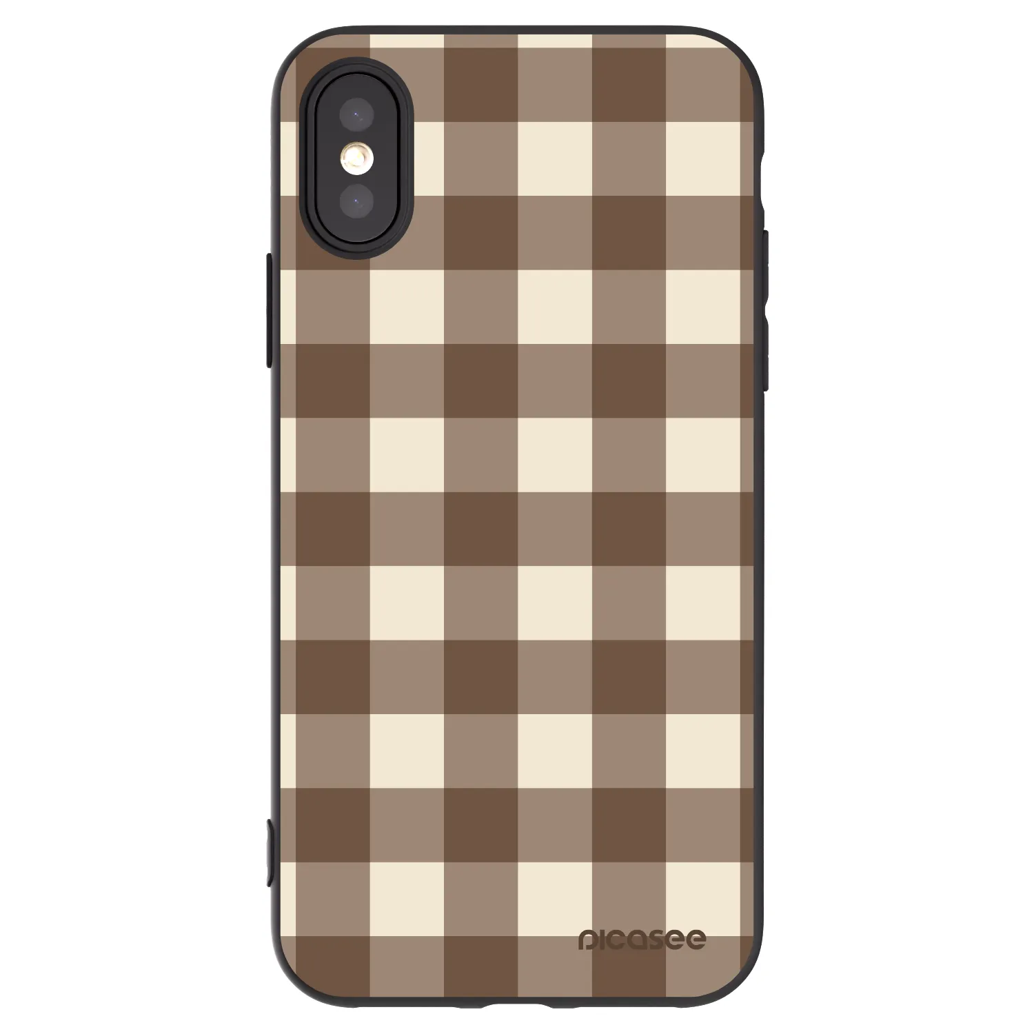 Picasee Μαύρη θήκη σιλικόνης για Apple iPhone X/XS - Brown grid