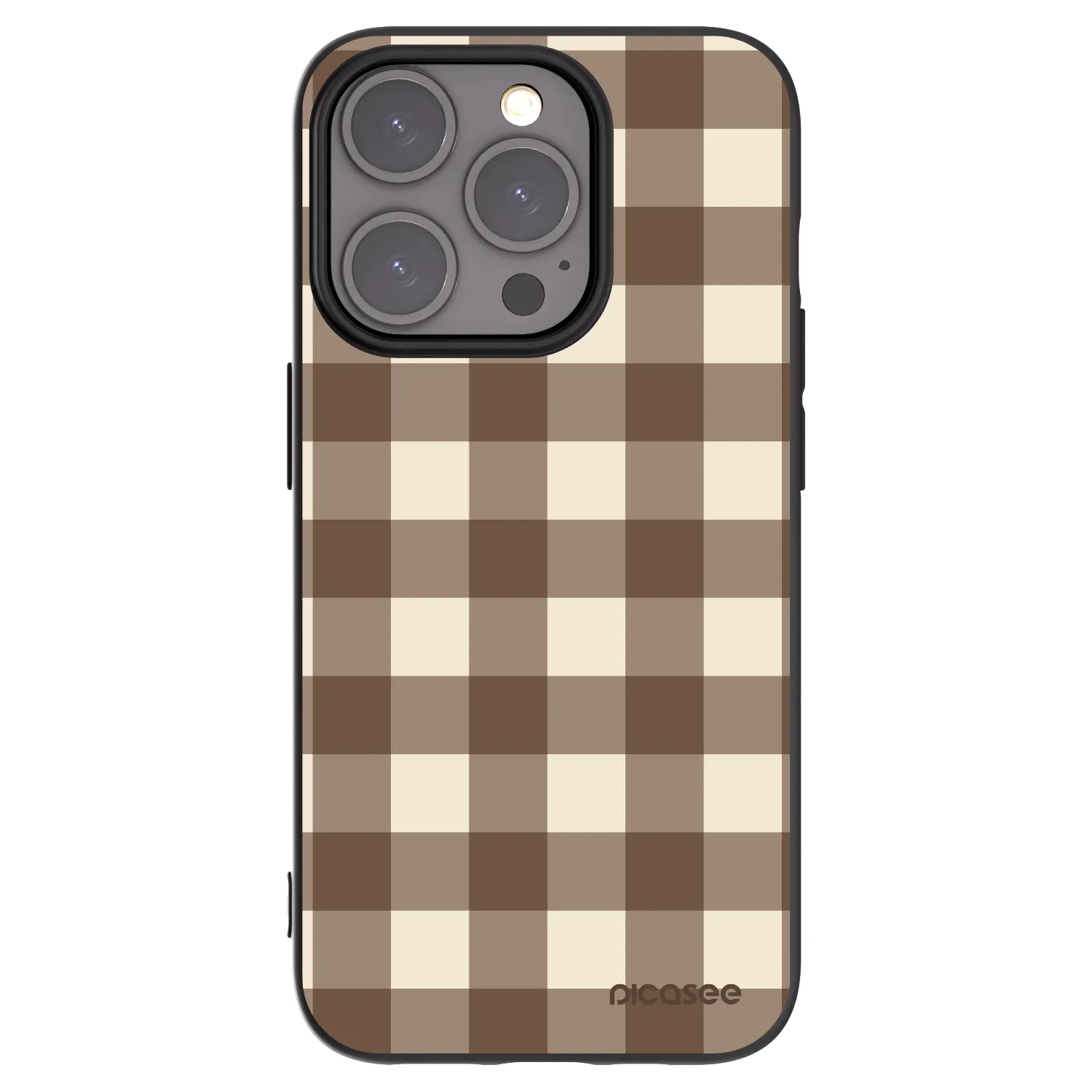 Picasee Μαύρη θήκη σιλικόνης για Apple iPhone 15 Pro - Brown grid