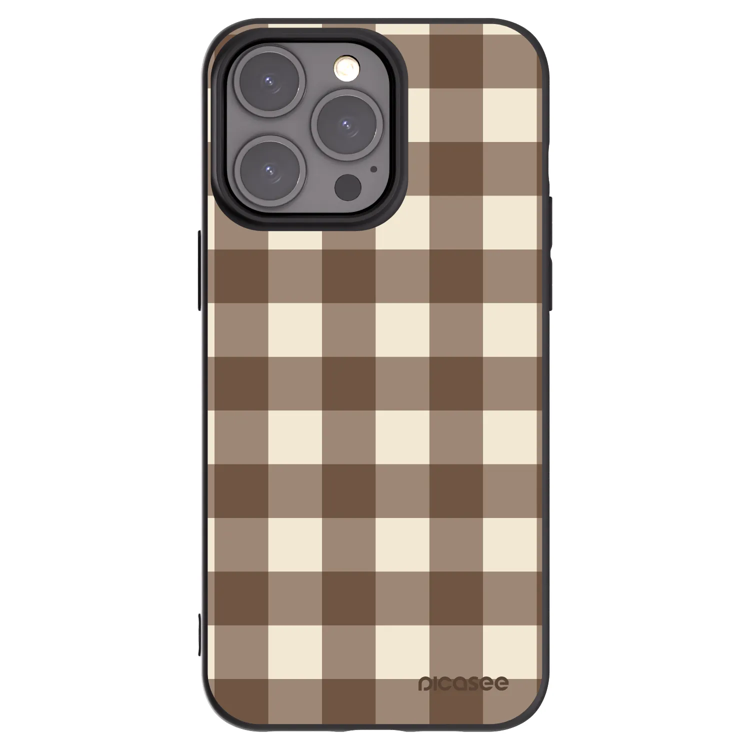 Picasee Μαύρη θήκη σιλικόνης για Apple iPhone 15 Pro Max - Brown grid