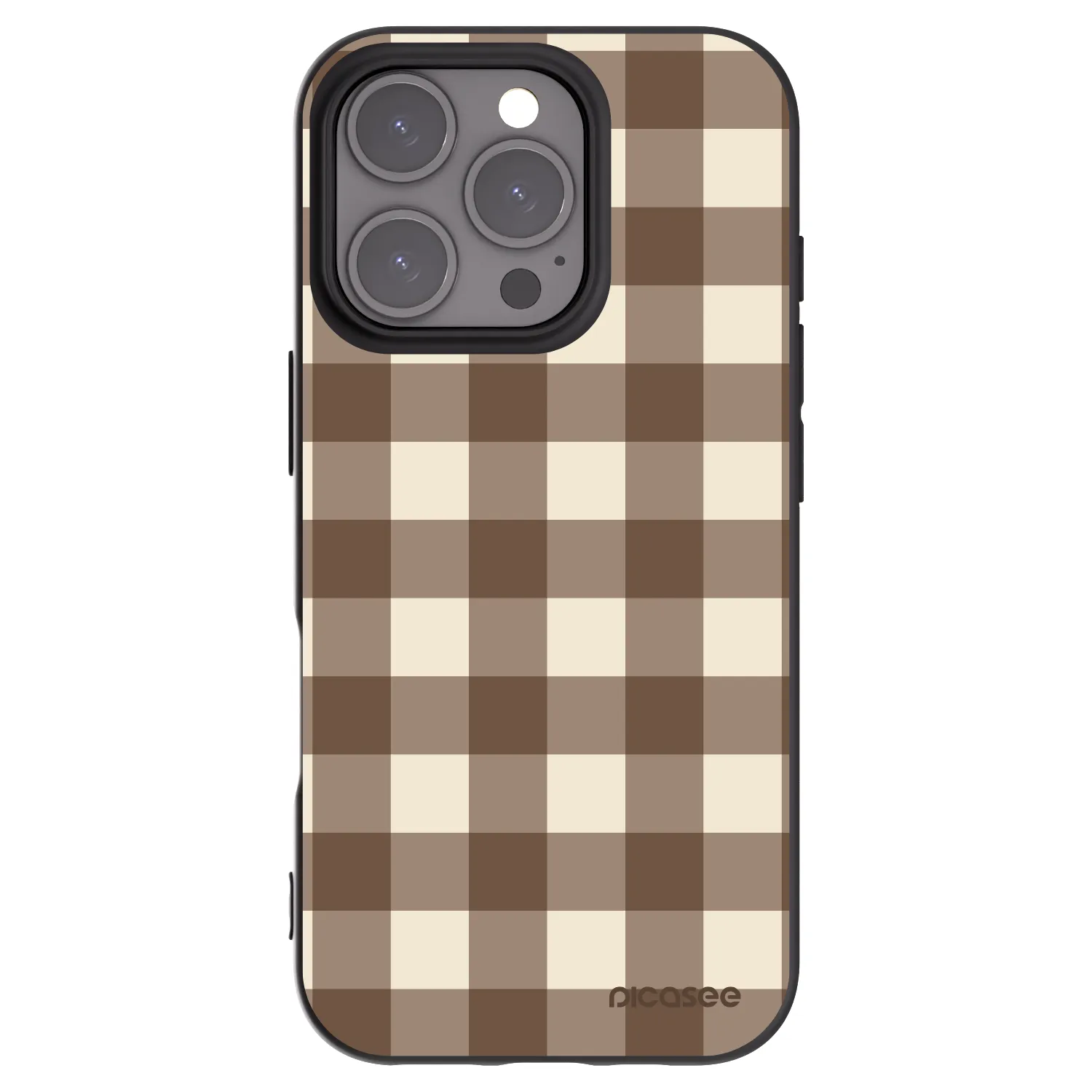 Picasee Μαύρη θήκη σιλικόνης για Apple iPhone 16 Pro - Brown grid