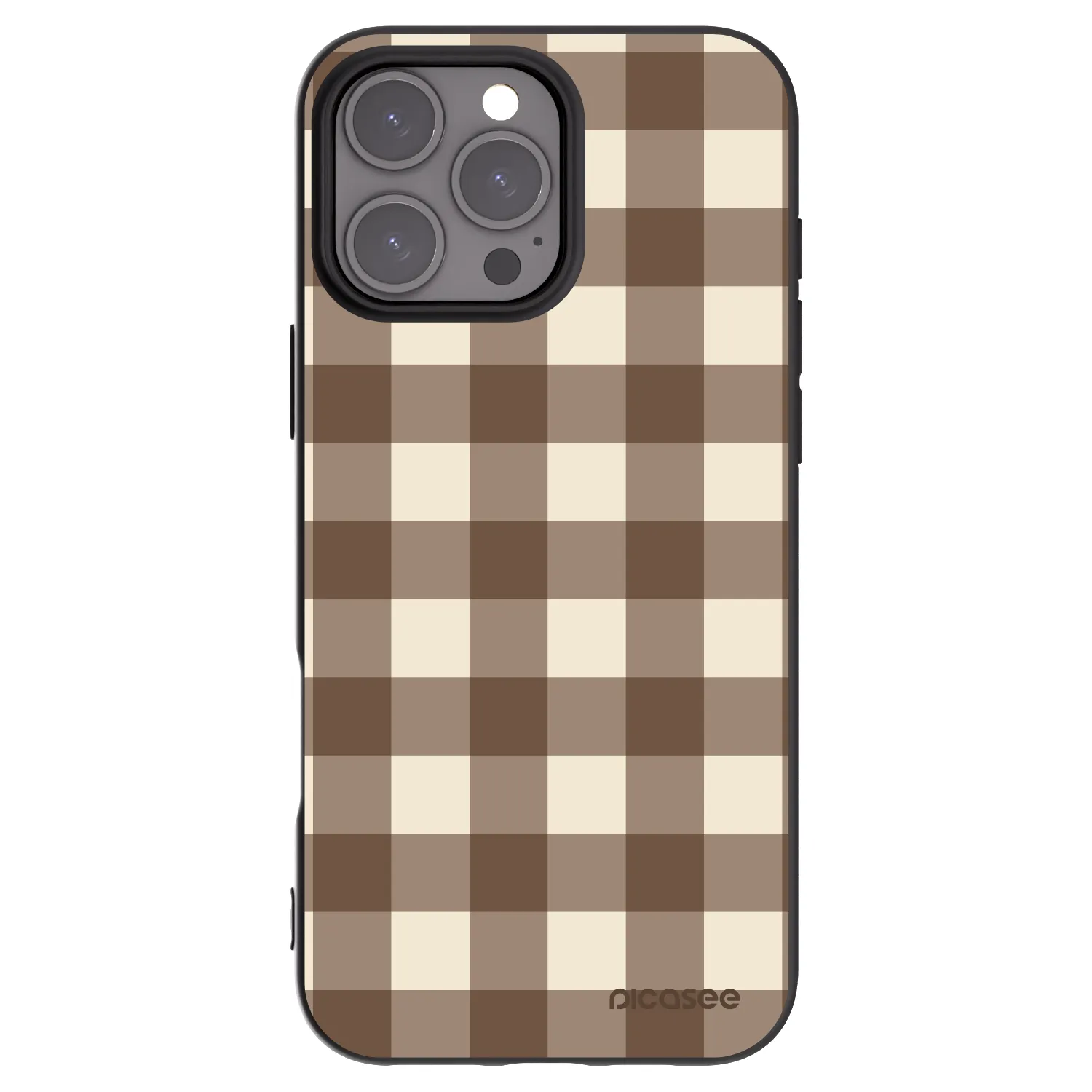 Picasee Μαύρη θήκη σιλικόνης για Apple iPhone 16 Pro Max - Brown grid