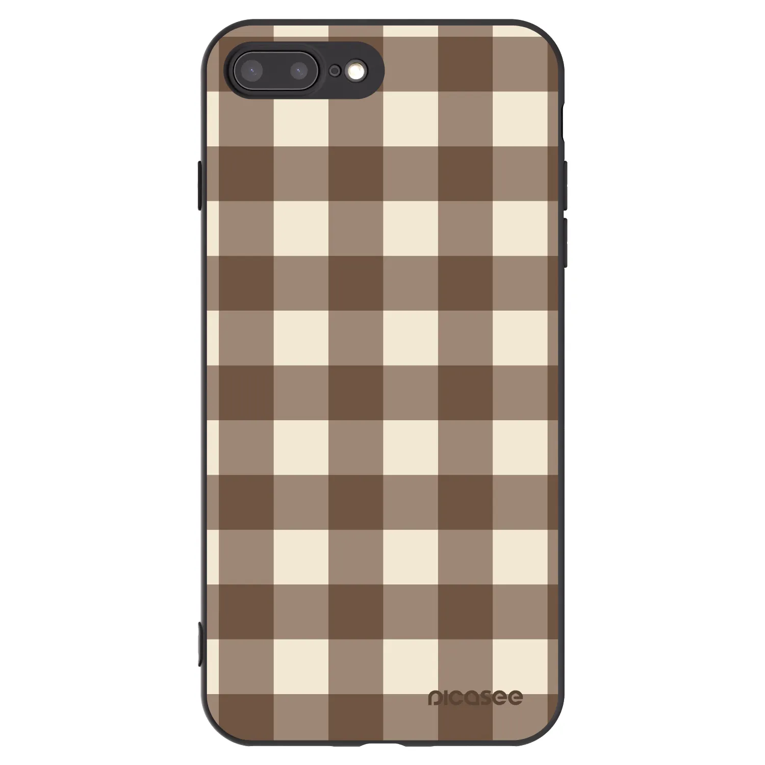 Picasee Μαύρη θήκη σιλικόνης για Apple iPhone 7 Plus - Brown grid