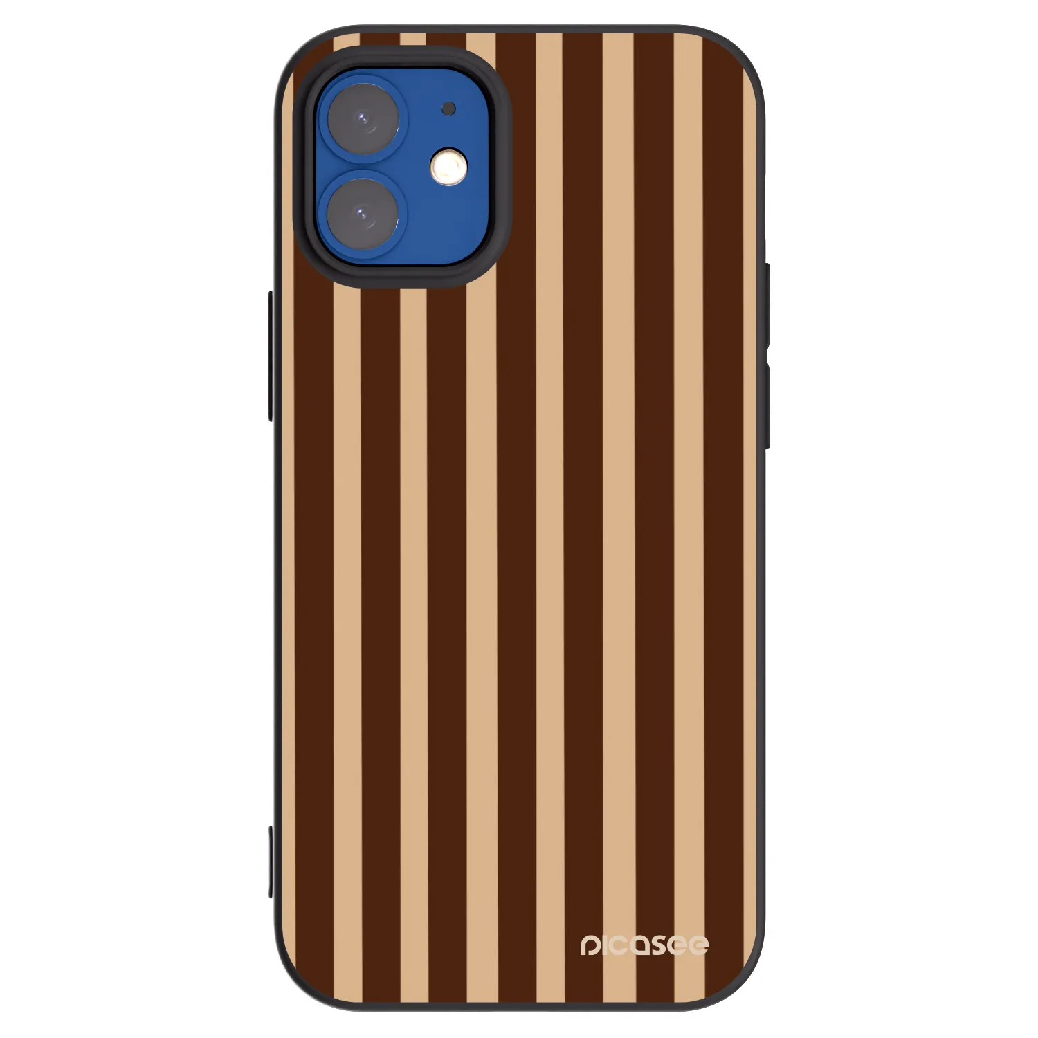 Picasee Μαύρη θήκη σιλικόνης για Apple iPhone 12 mini - Brown lines