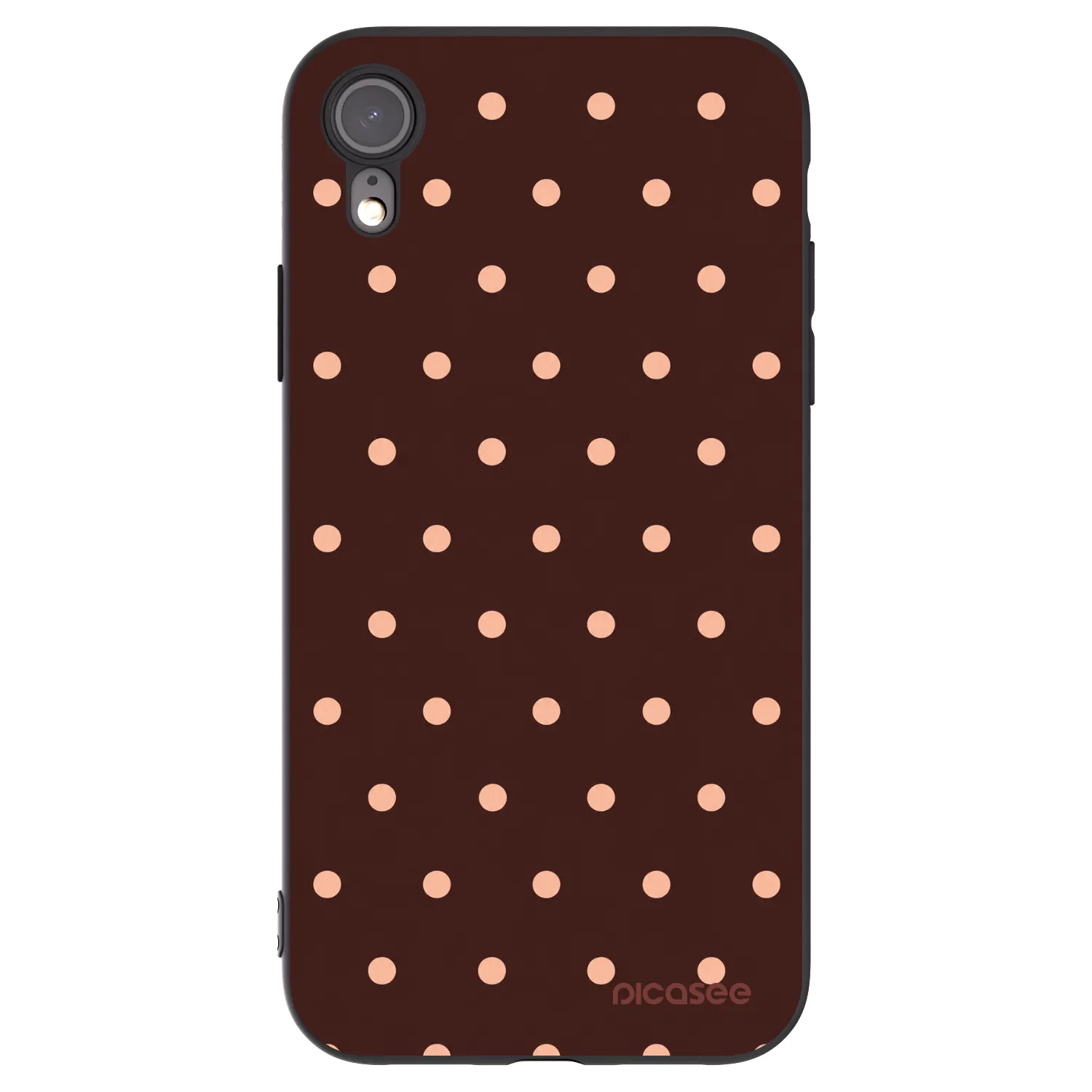 Picasee Μαύρη θήκη σιλικόνης για Apple iPhone XR - Peach Dots & Chocolate
