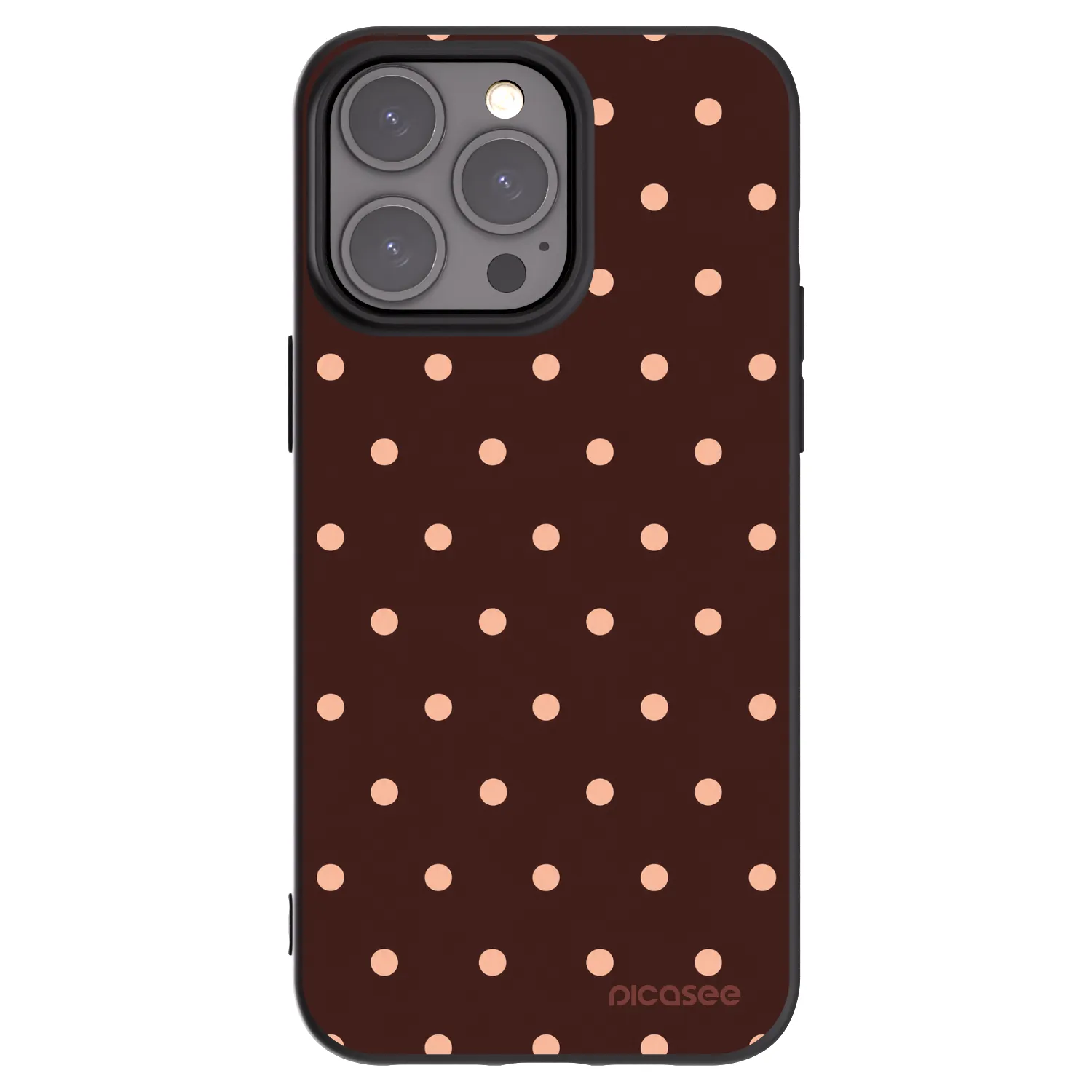Picasee Μαύρη θήκη σιλικόνης για Apple iPhone 15 Pro Max - Peach Dots & Chocolate