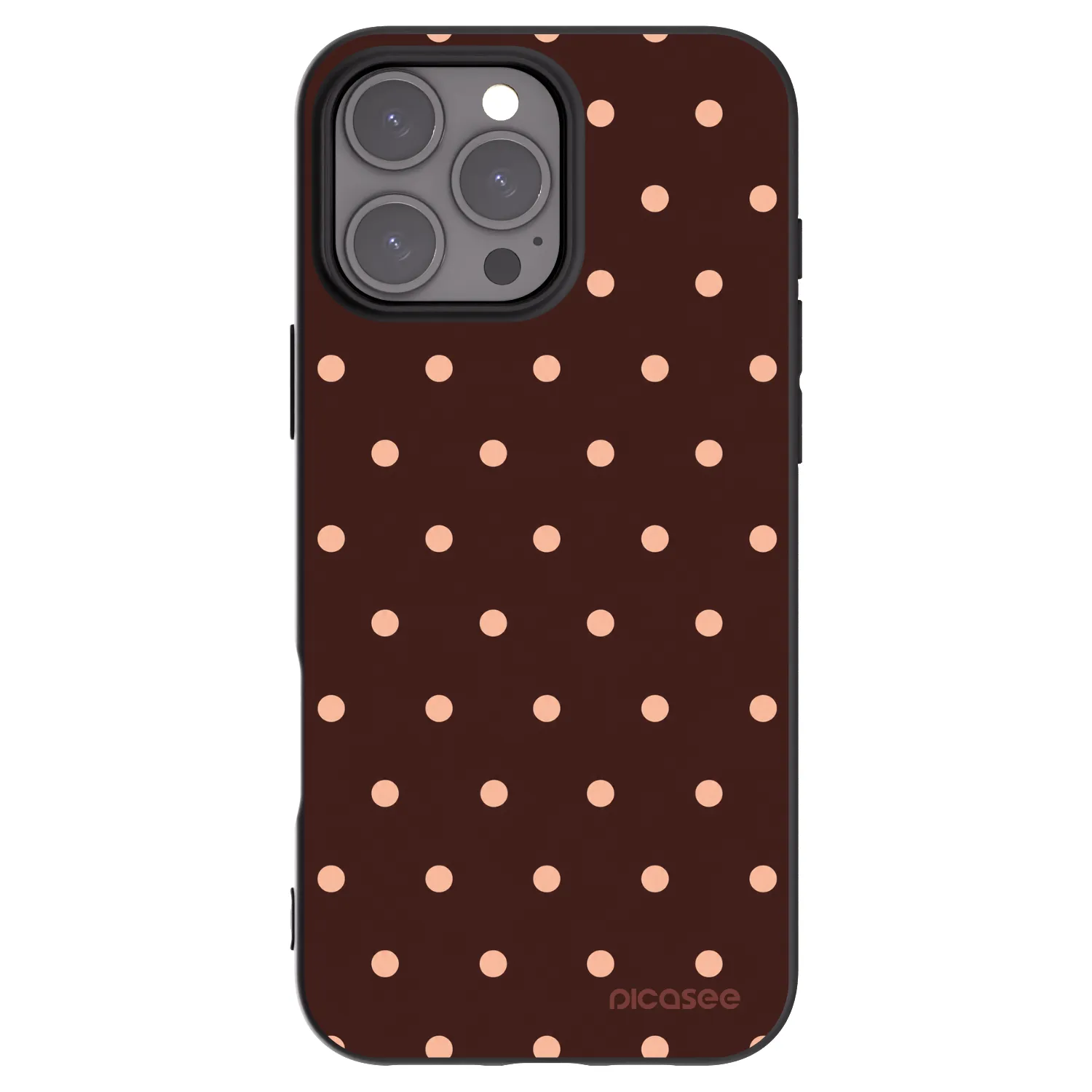 Picasee Μαύρη θήκη σιλικόνης για Apple iPhone 16 Pro Max - Peach Dots & Chocolate