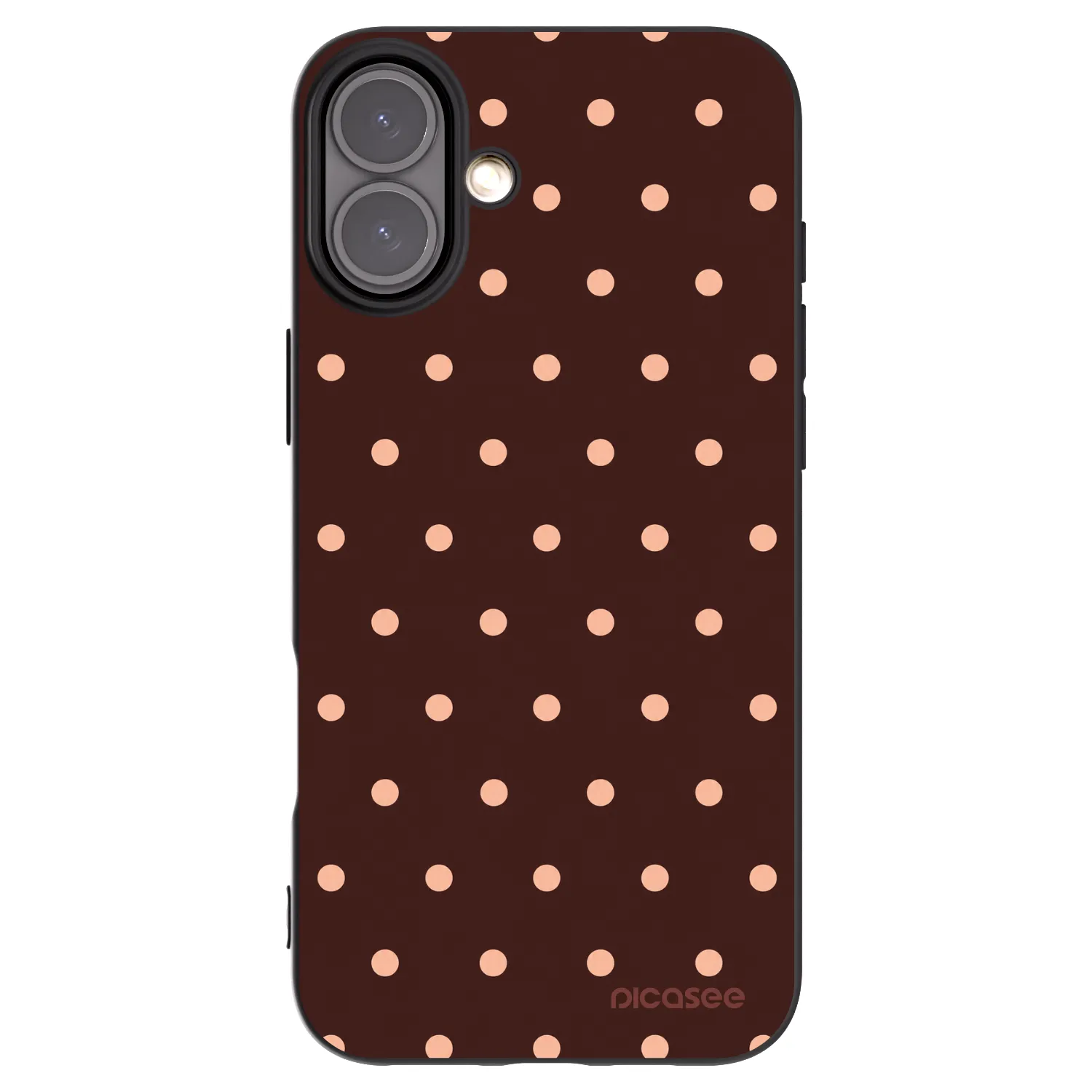 Picasee Μαύρη θήκη σιλικόνης για Apple iPhone 16 Plus - Peach Dots & Chocolate
