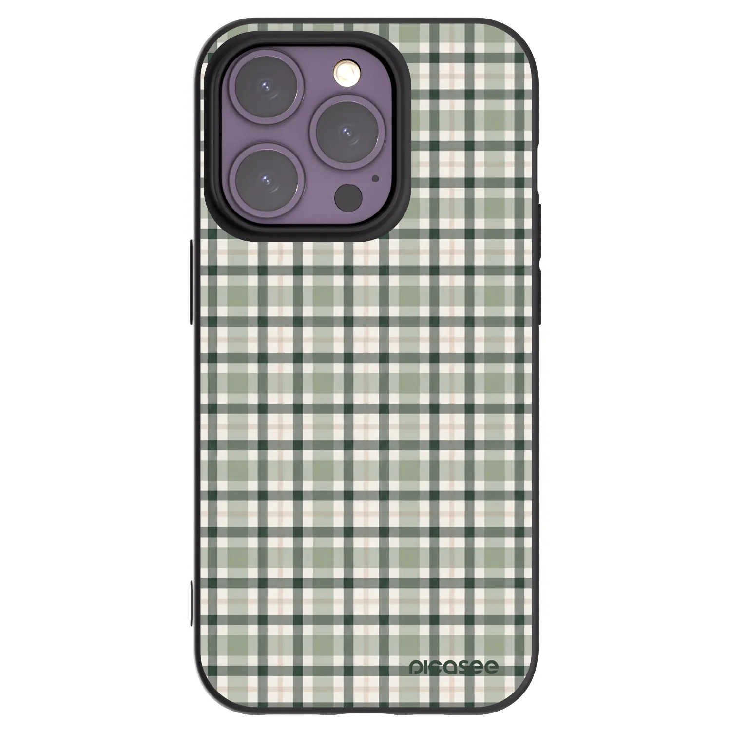 Picasee Μαύρη θήκη σιλικόνης για Apple iPhone 14 Pro - Sage Tartan