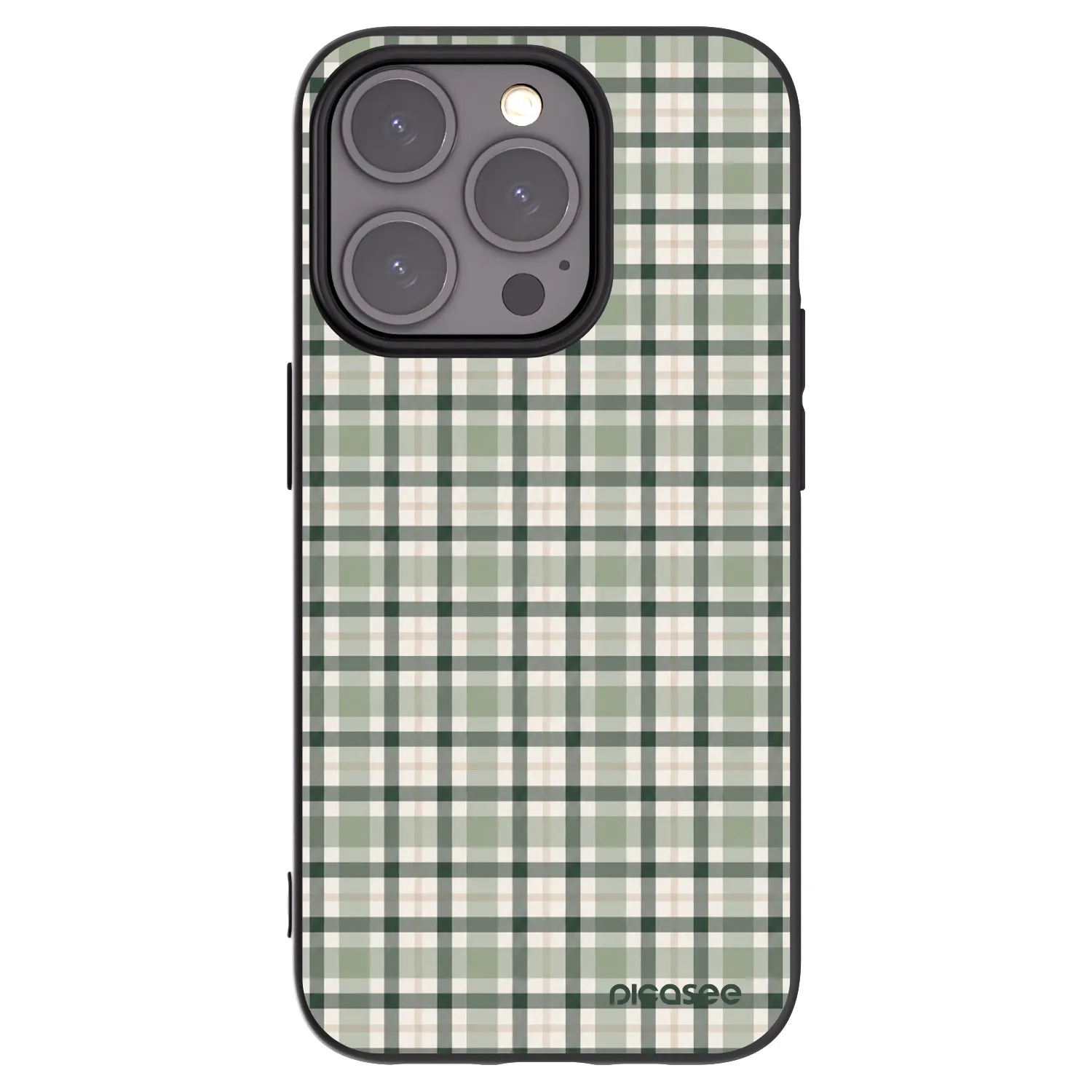Picasee Μαύρη θήκη σιλικόνης για Apple iPhone 15 Pro - Sage Tartan