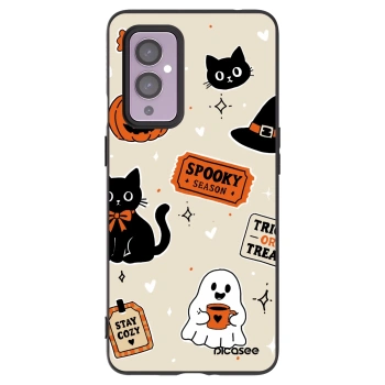 Picasee Μαύρη θήκη σιλικόνης για OnePlus 9 - Halloween stickers