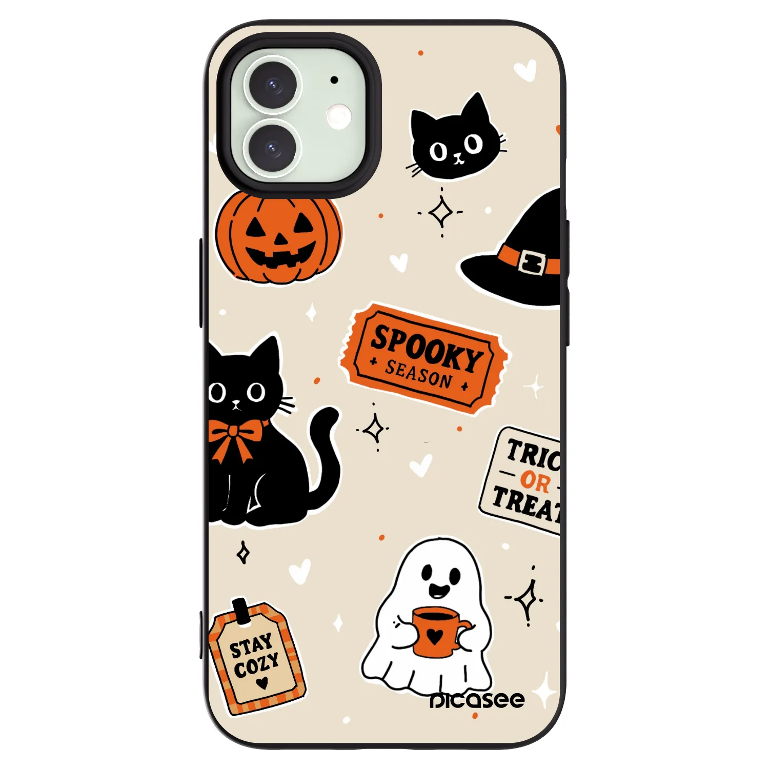 Picasee Μαύρη θήκη σιλικόνης για Apple iPhone 12 - Halloween stickers