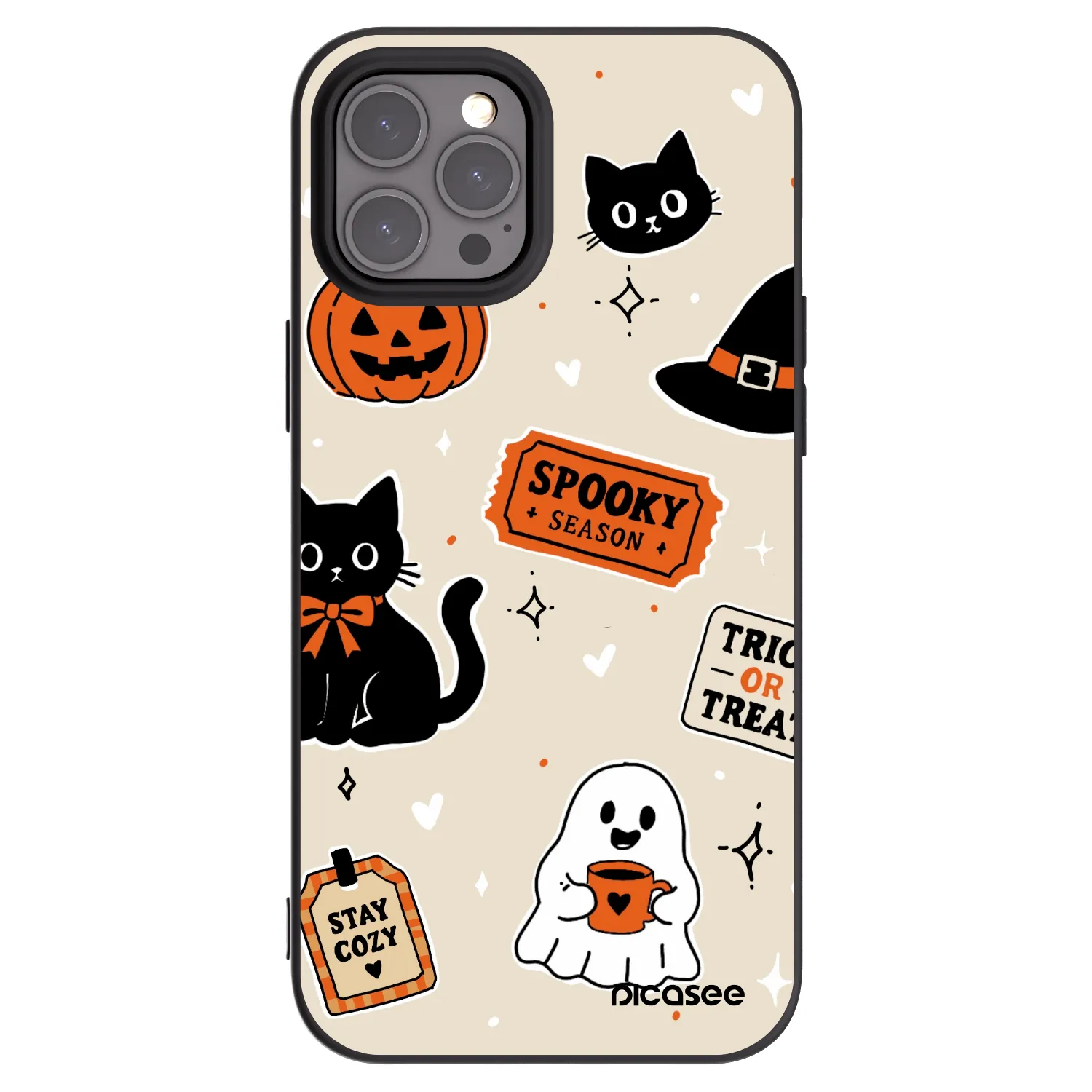 Picasee Μαύρη θήκη σιλικόνης για Apple iPhone 12 Pro Max - Halloween stickers