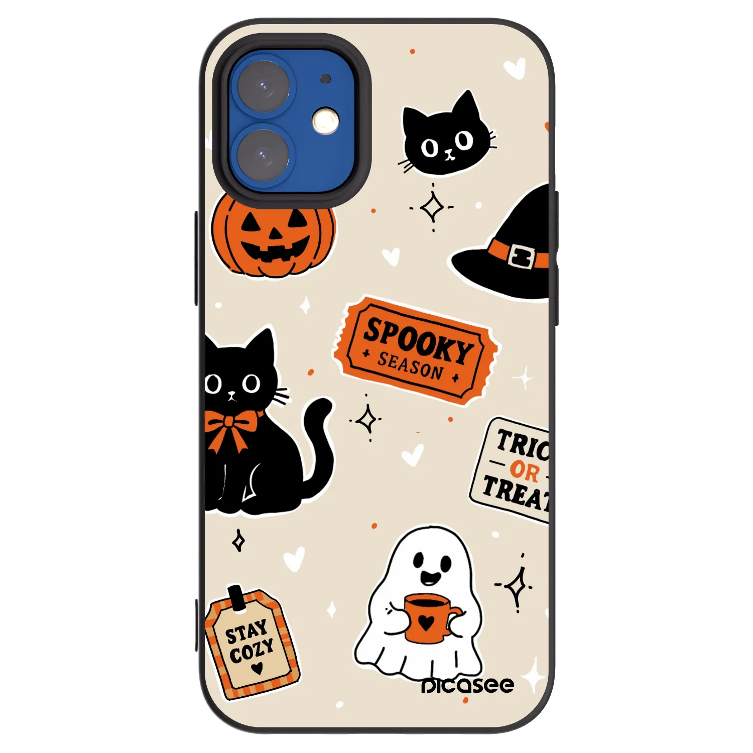 Picasee Μαύρη θήκη σιλικόνης για Apple iPhone 12 mini - Halloween stickers