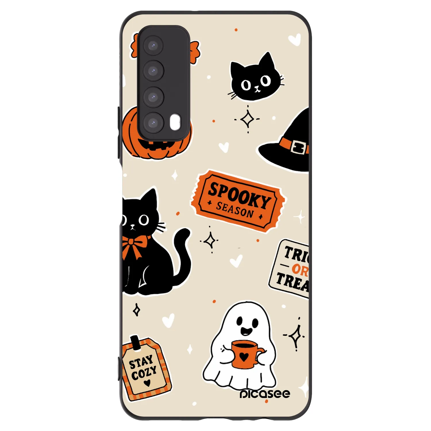 Picasee Μαύρη θήκη σιλικόνης για Huawei P Smart 2021 - Halloween stickers