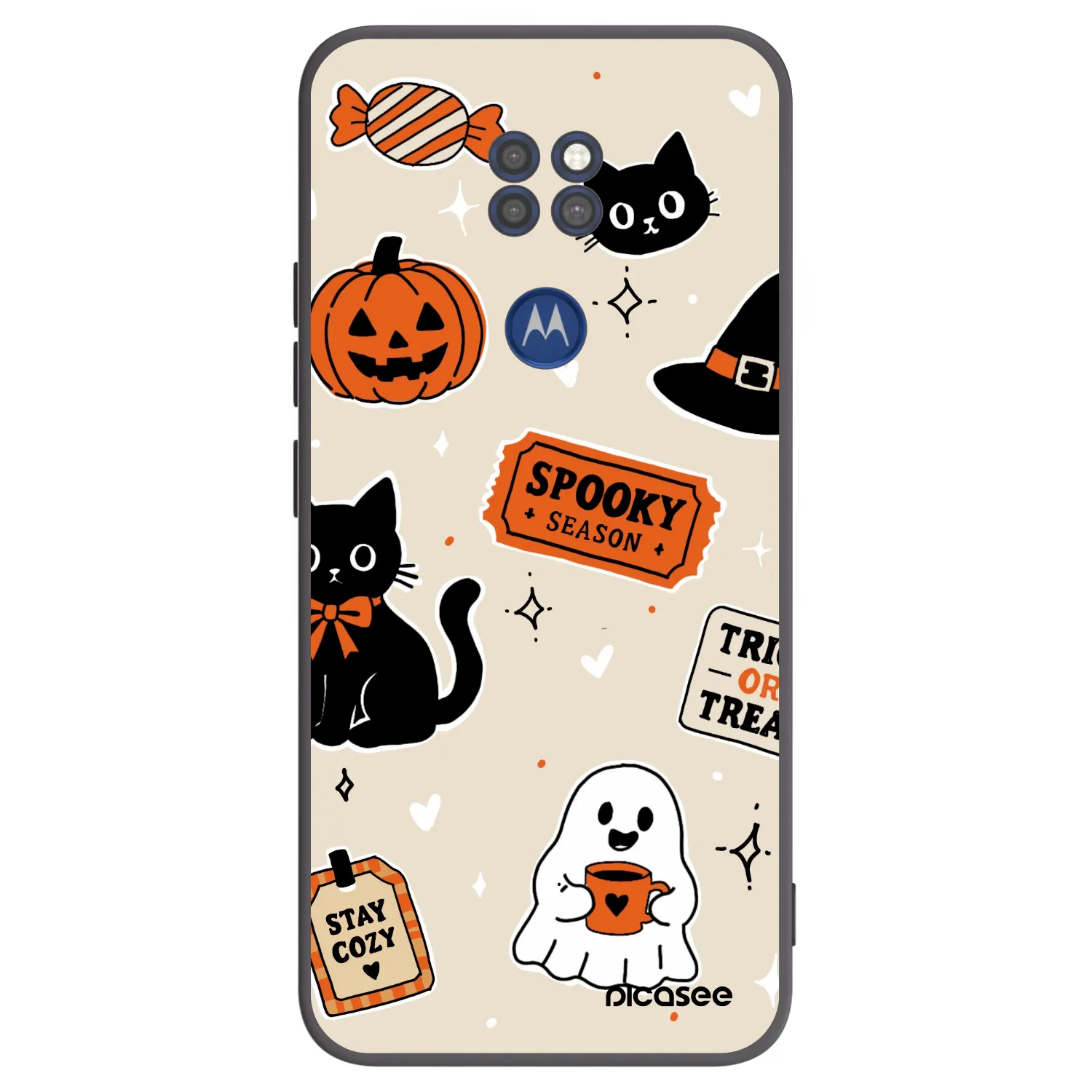 Picasee Μαύρη θήκη σιλικόνης για Motorola Moto G9 Play - Halloween stickers