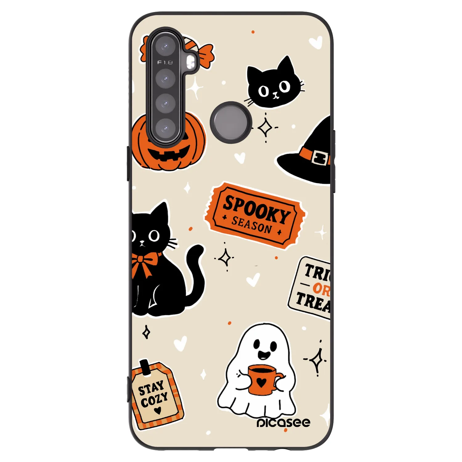 Picasee Μαύρη θήκη σιλικόνης για Realme 6i - Halloween stickers