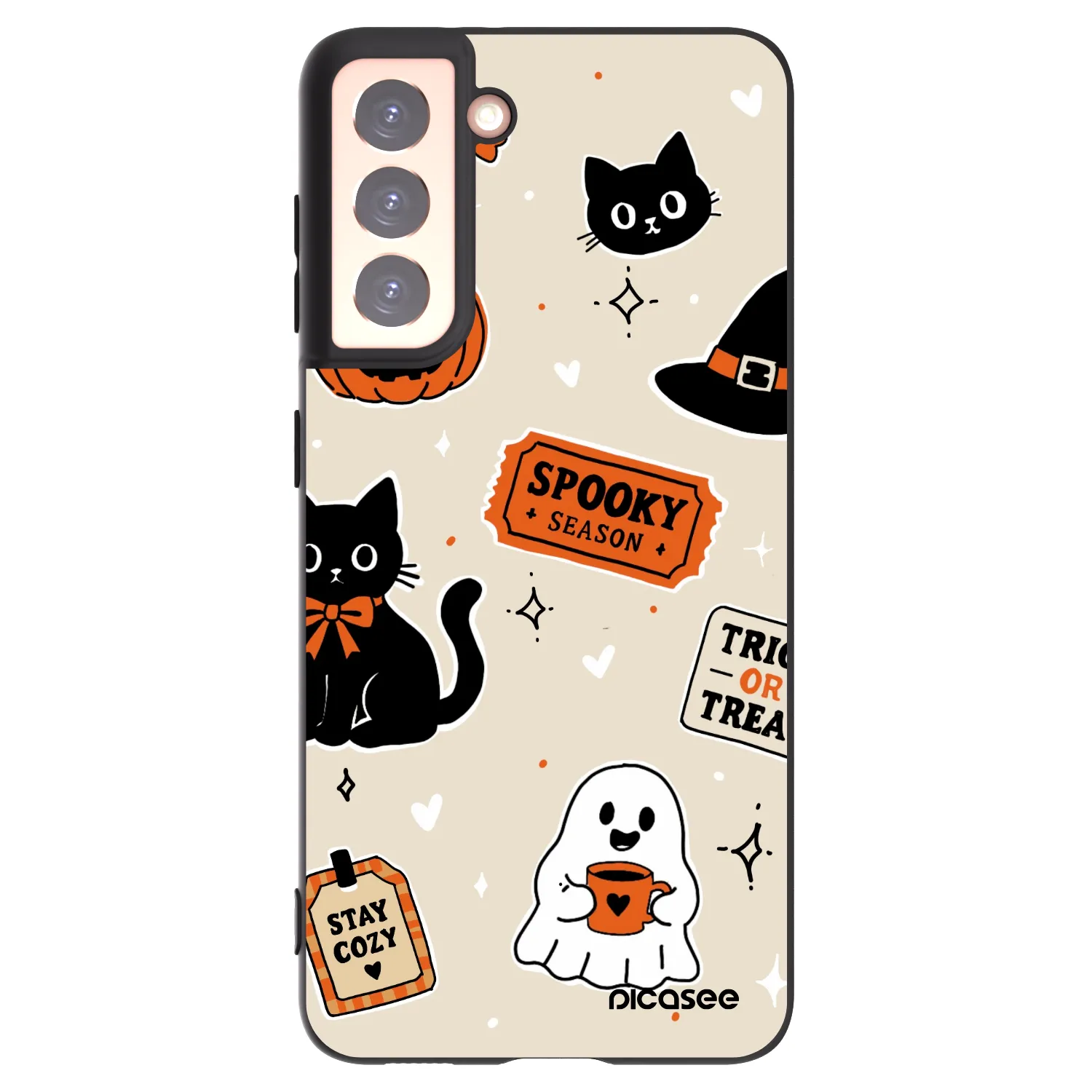 Picasee Μαύρη θήκη σιλικόνης για Samsung Galaxy S21 5G G991B - Halloween stickers