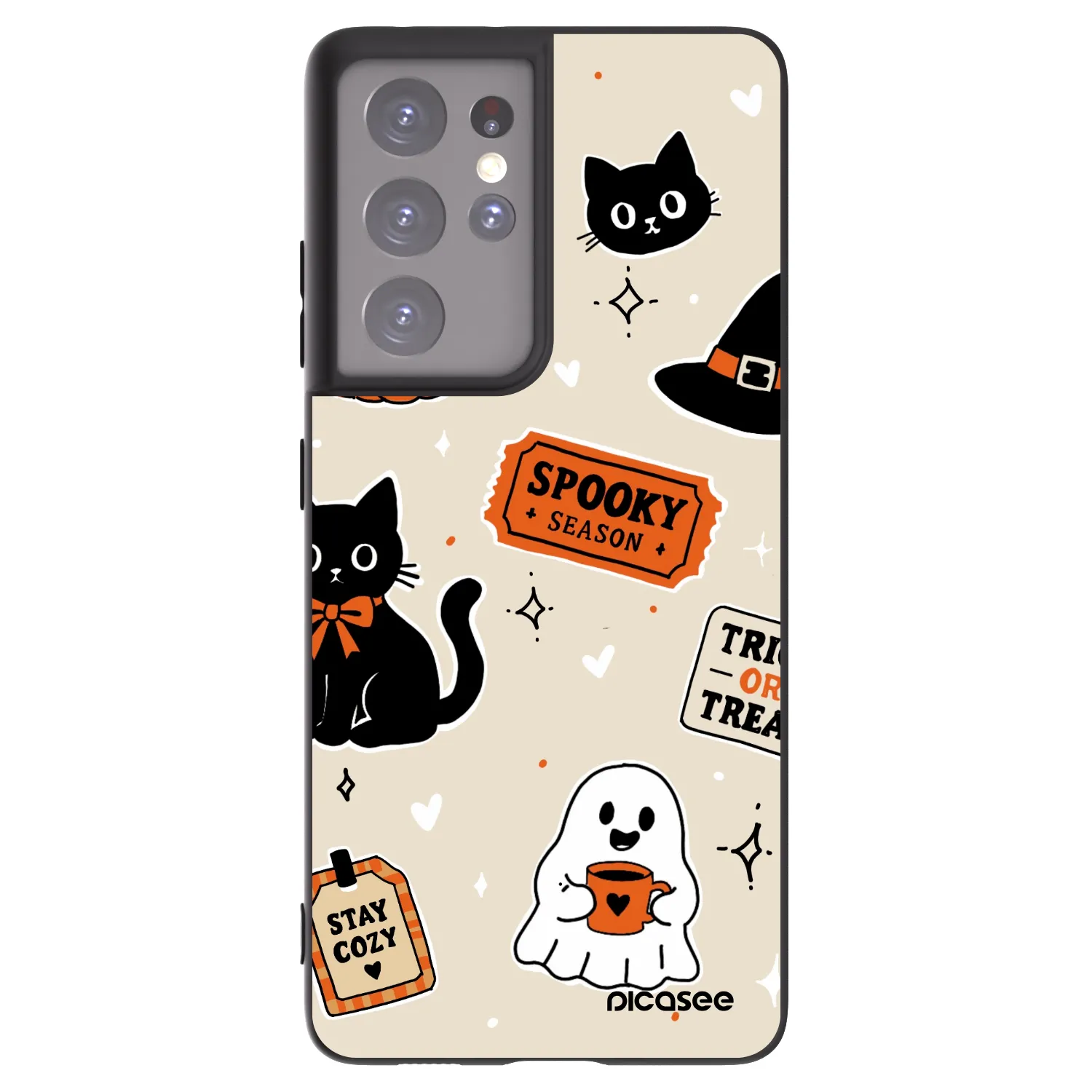 Picasee Μαύρη θήκη σιλικόνης για Samsung Galaxy S21 Ultra 5G G998B - Halloween stickers