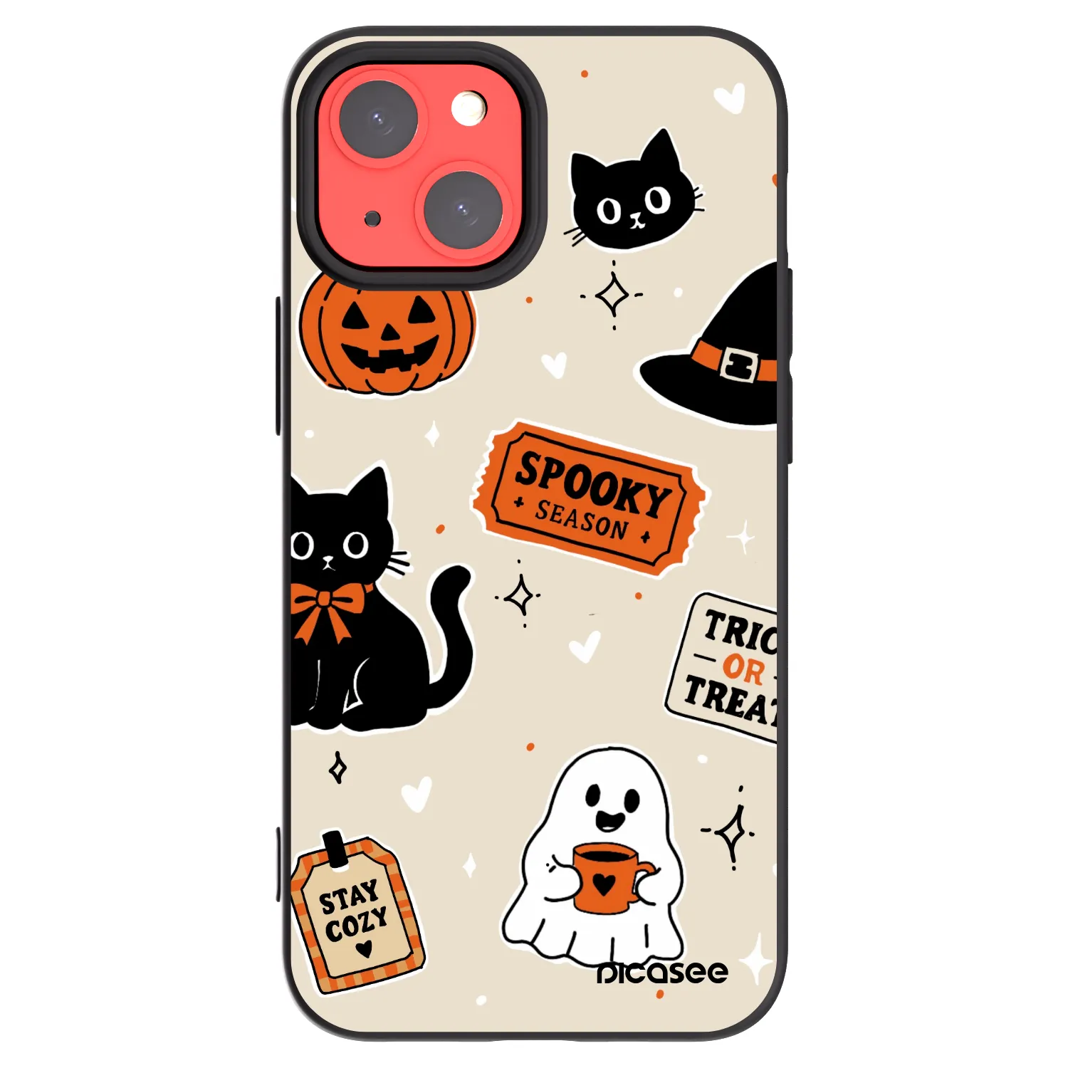 Picasee Μαύρη θήκη σιλικόνης για Apple iPhone 13 mini - Halloween stickers