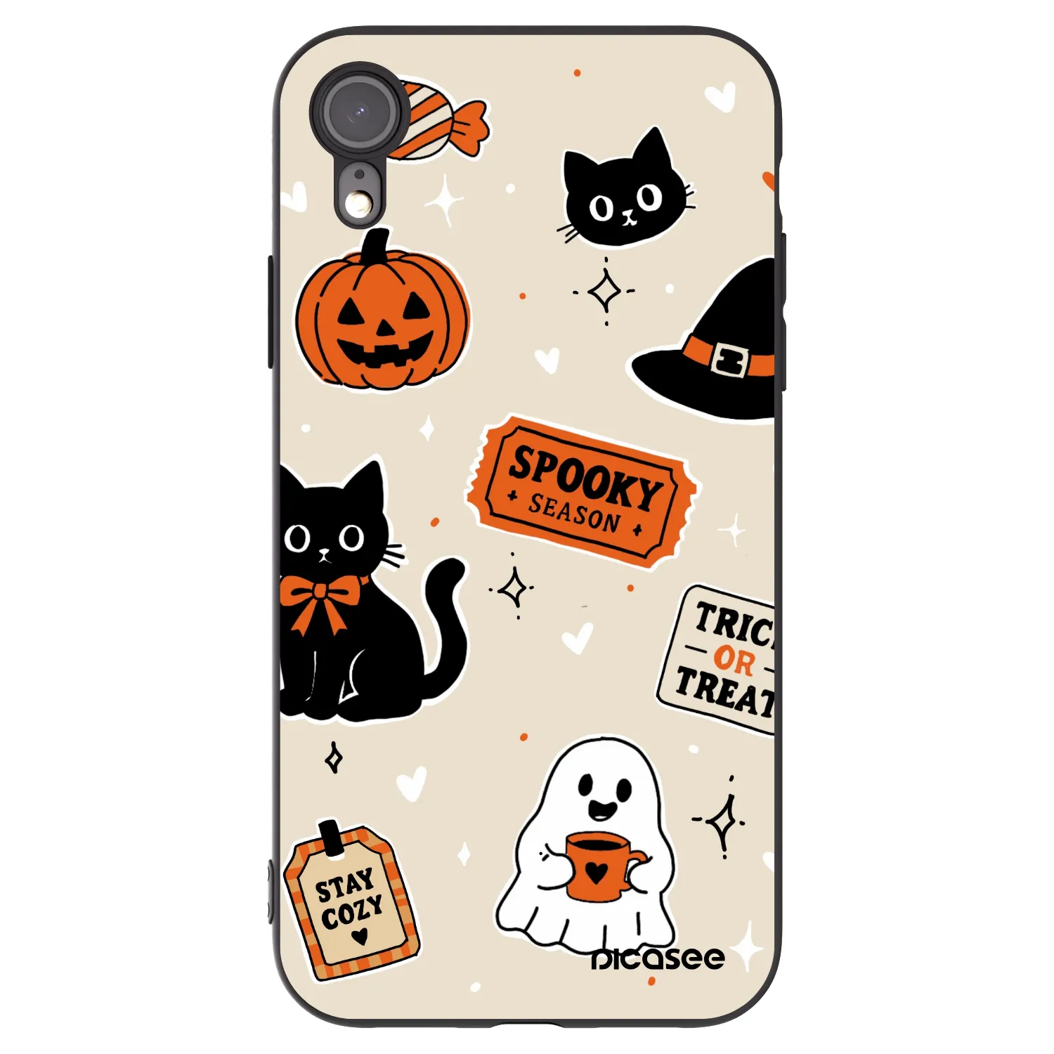 Picasee Μαύρη θήκη σιλικόνης για Apple iPhone XR - Halloween stickers