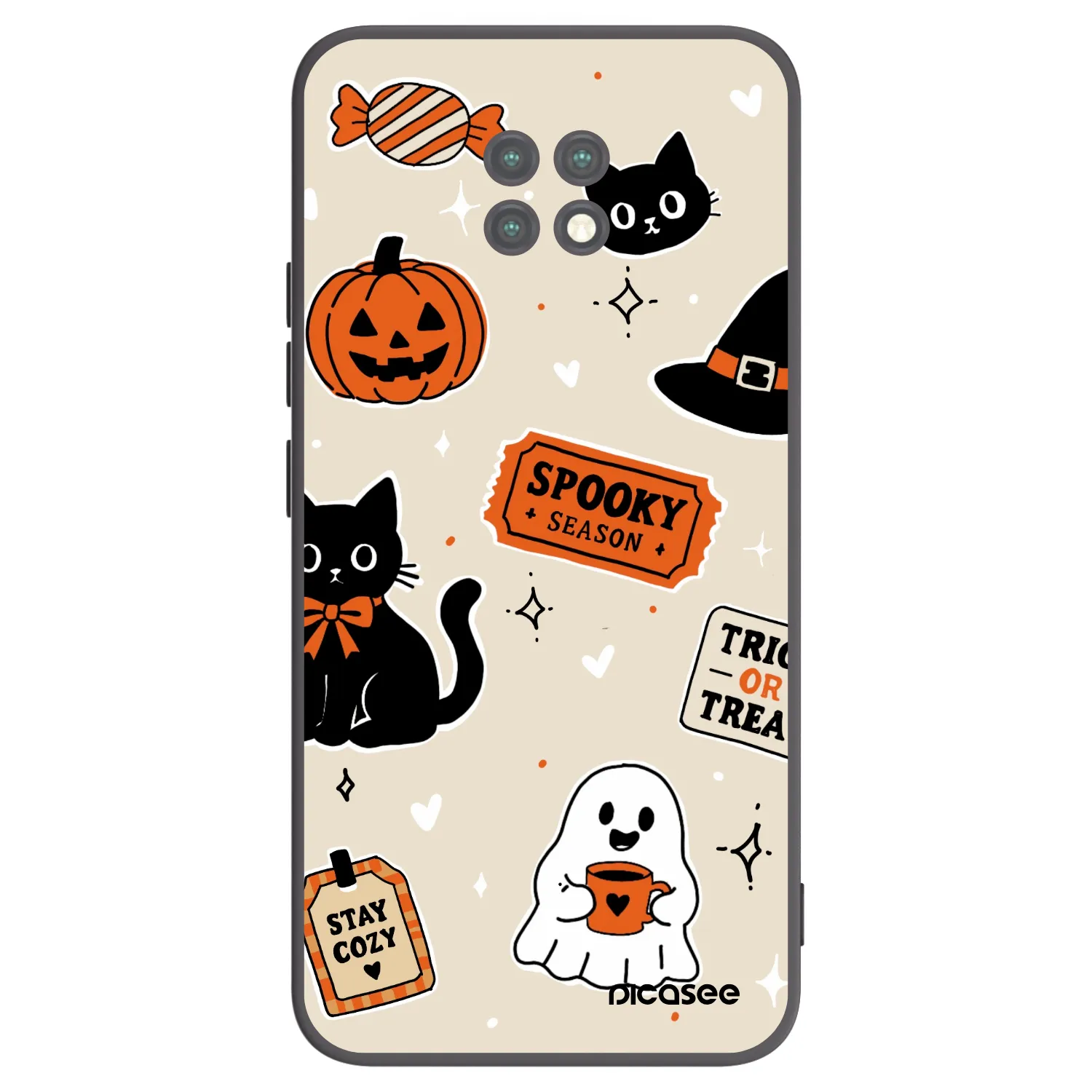 Picasee Μαύρη θήκη σιλικόνης για Xiaomi Redmi Note 9T - Halloween stickers
