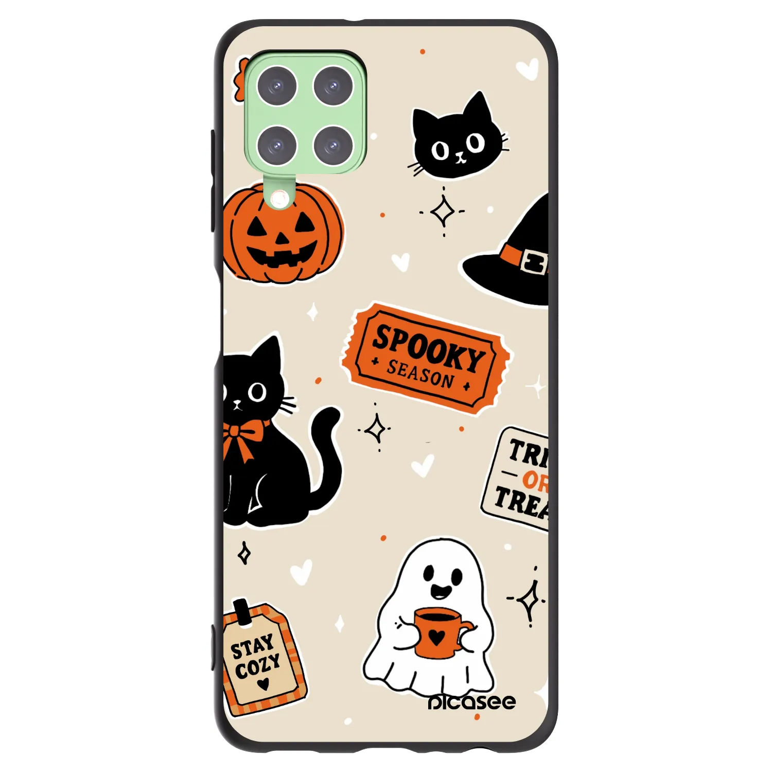 Picasee Μαύρη θήκη σιλικόνης για Samsung Galaxy A22 A225F 4G - Halloween stickers