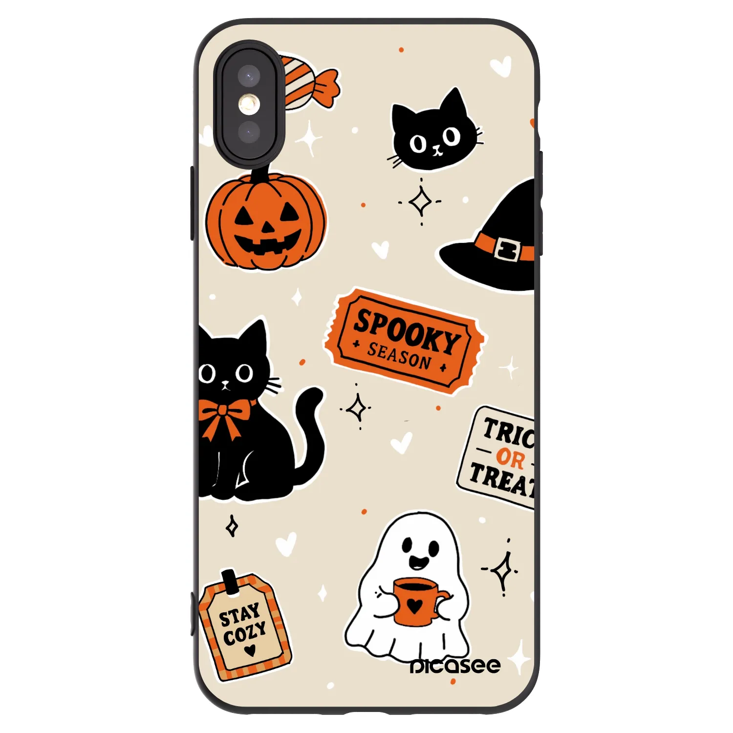 Picasee Μαύρη θήκη σιλικόνης για Apple iPhone XS Max - Halloween stickers