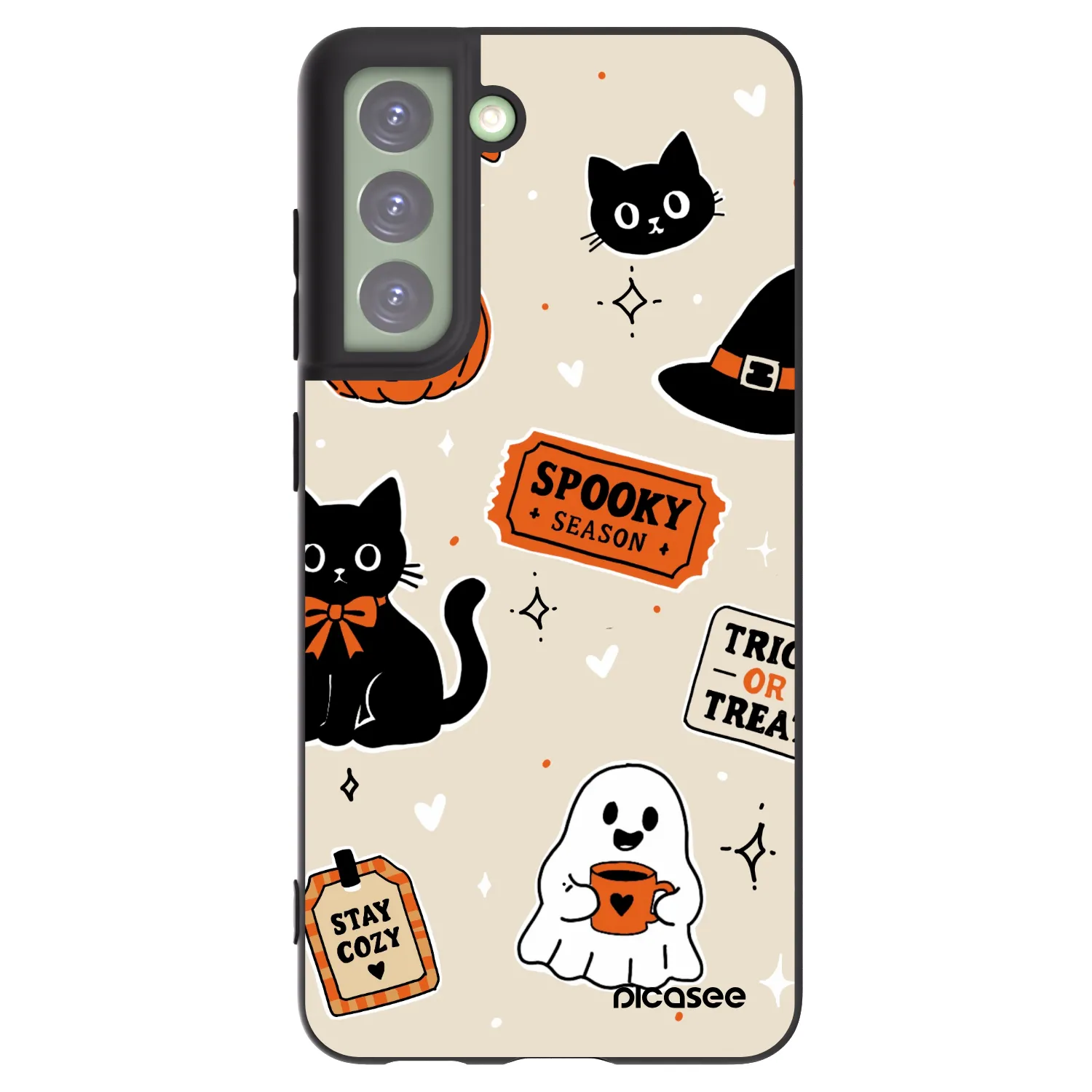 Picasee Μαύρη θήκη σιλικόνης για Samsung Galaxy S21 FE 5G - Halloween stickers