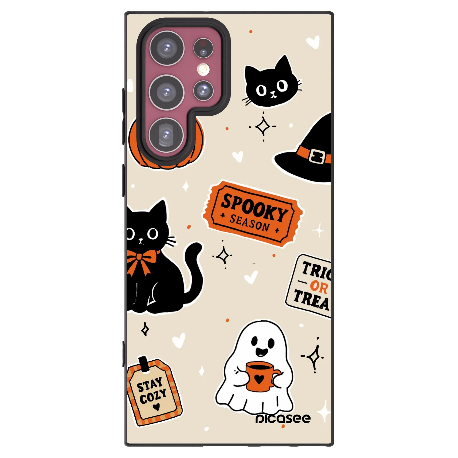 Picasee Μαύρη θήκη σιλικόνης για Samsung Galaxy S22 Ultra 5G - Halloween stickers