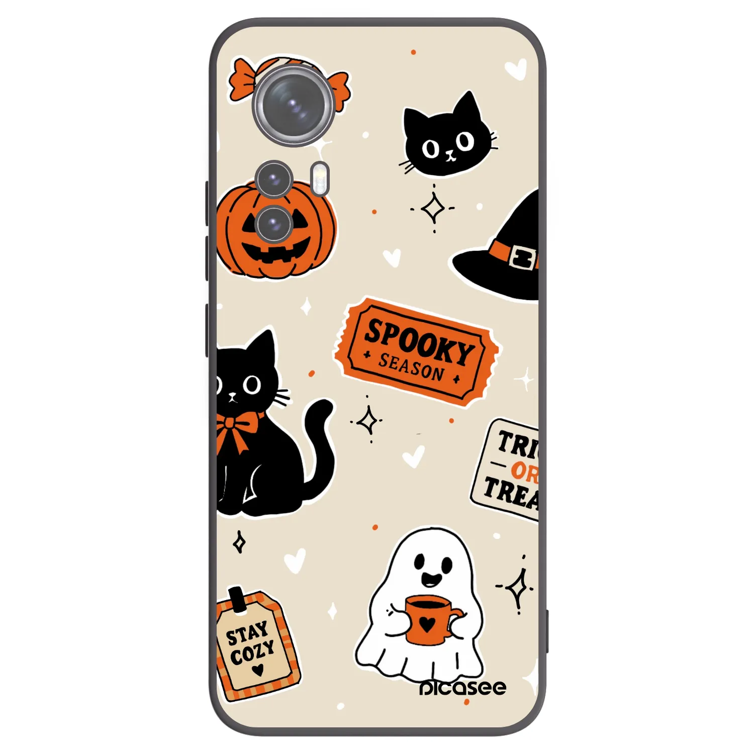 Picasee Μαύρη θήκη σιλικόνης για Xiaomi 12 - Halloween stickers