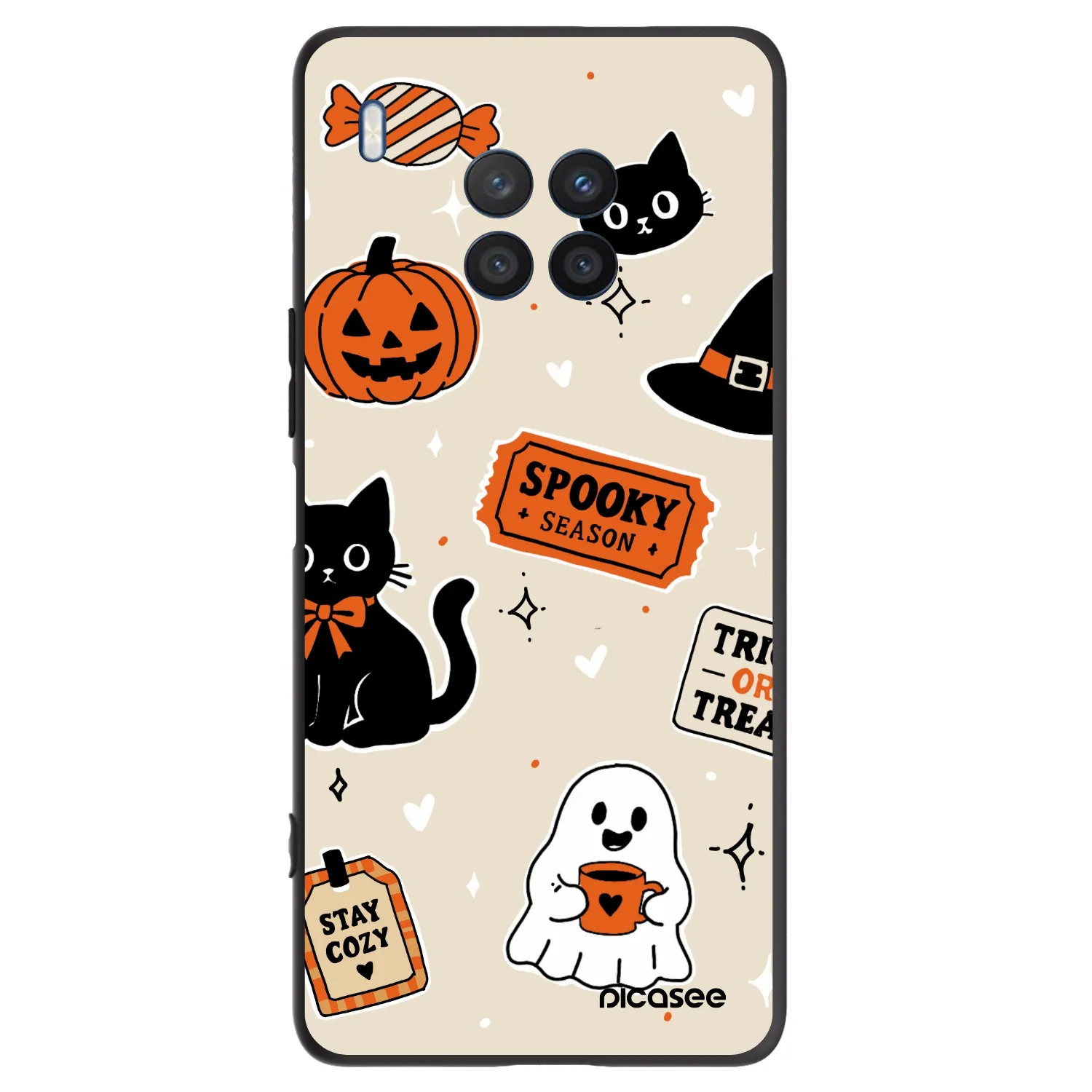 Picasee Μαύρη θήκη σιλικόνης για Honor 50 Lite - Halloween stickers