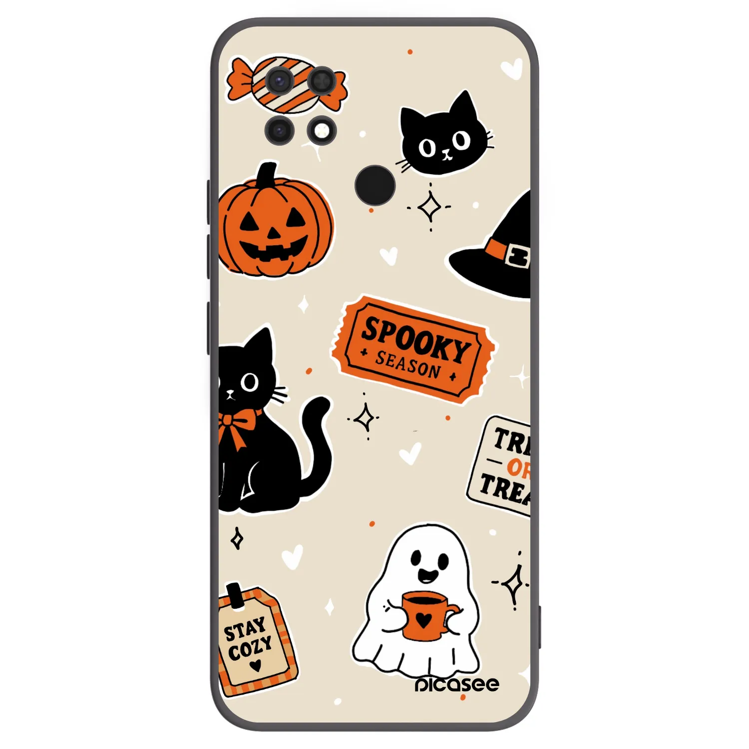 Picasee Μαύρη θήκη σιλικόνης για Xiaomi Redmi 10C - Halloween stickers