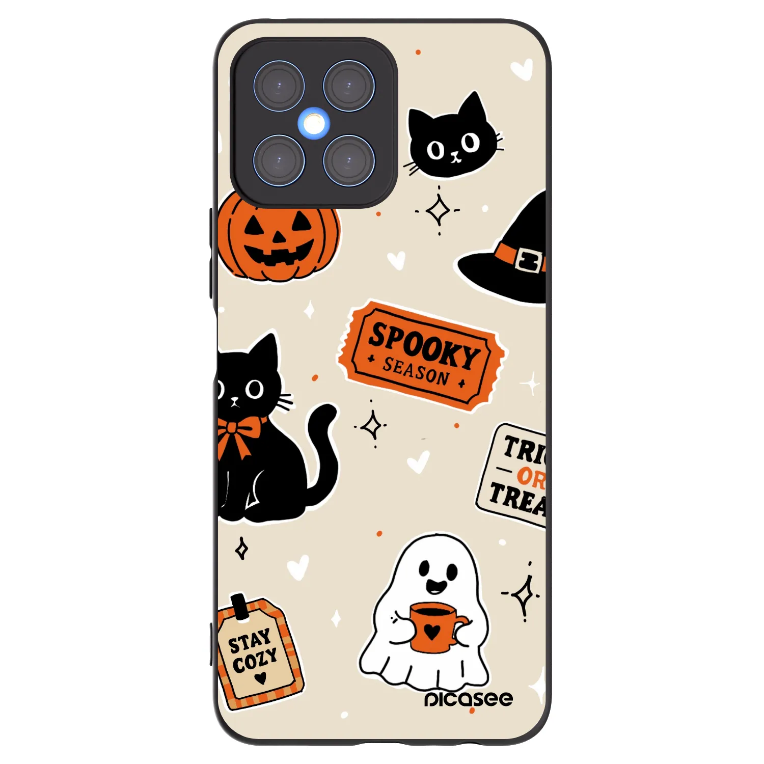 Picasee Μαύρη θήκη σιλικόνης για Honor X8 4G - Halloween stickers