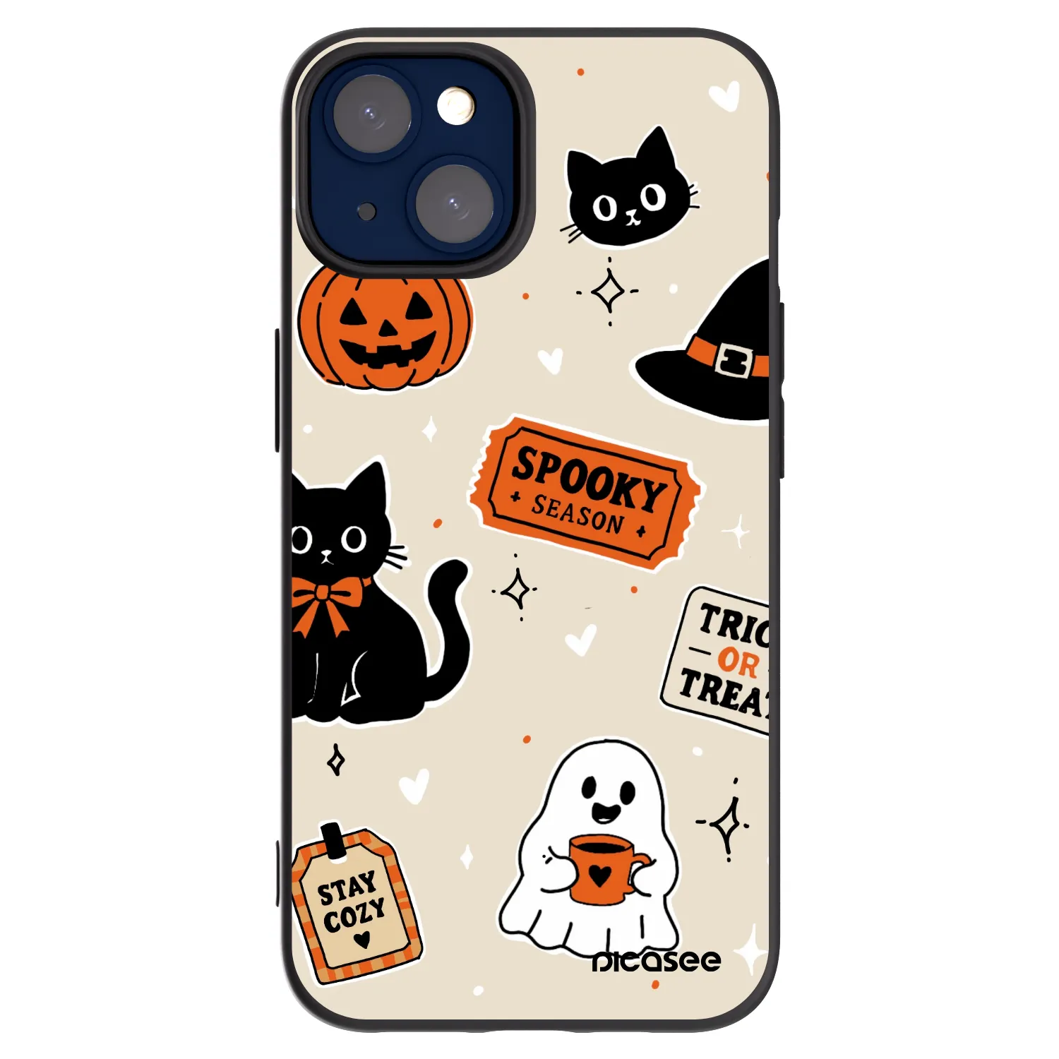 Picasee Μαύρη θήκη σιλικόνης για Apple iPhone 14 - Halloween stickers