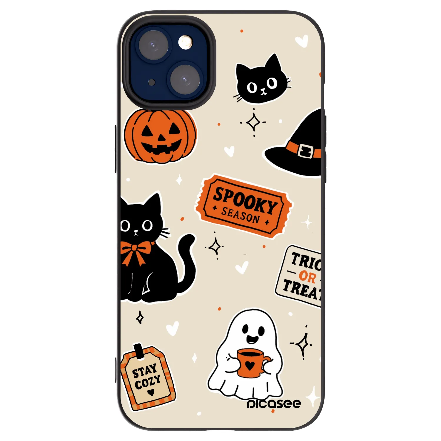 Picasee Μαύρη θήκη σιλικόνης για Apple iPhone 14 Plus - Halloween stickers
