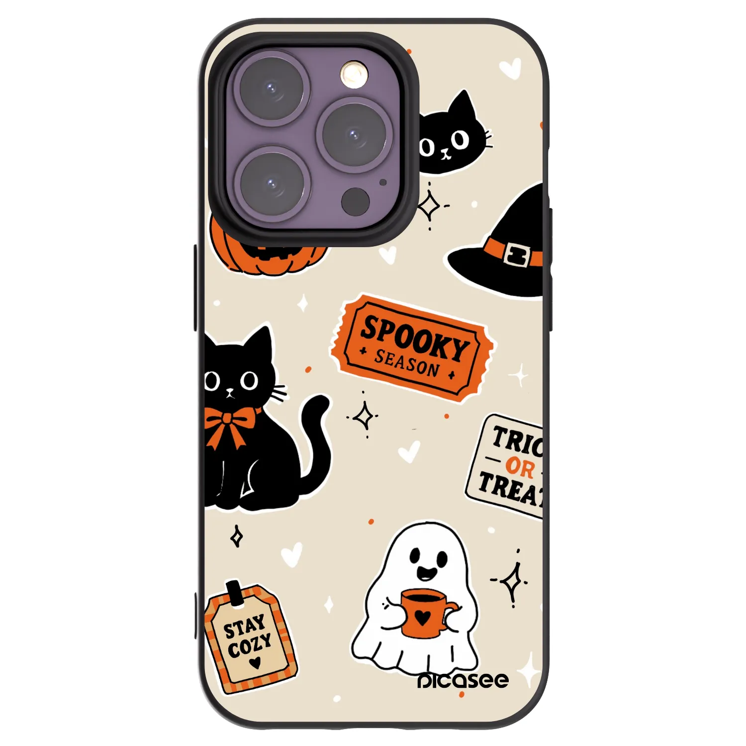 Picasee Μαύρη θήκη σιλικόνης για Apple iPhone 14 Pro - Halloween stickers