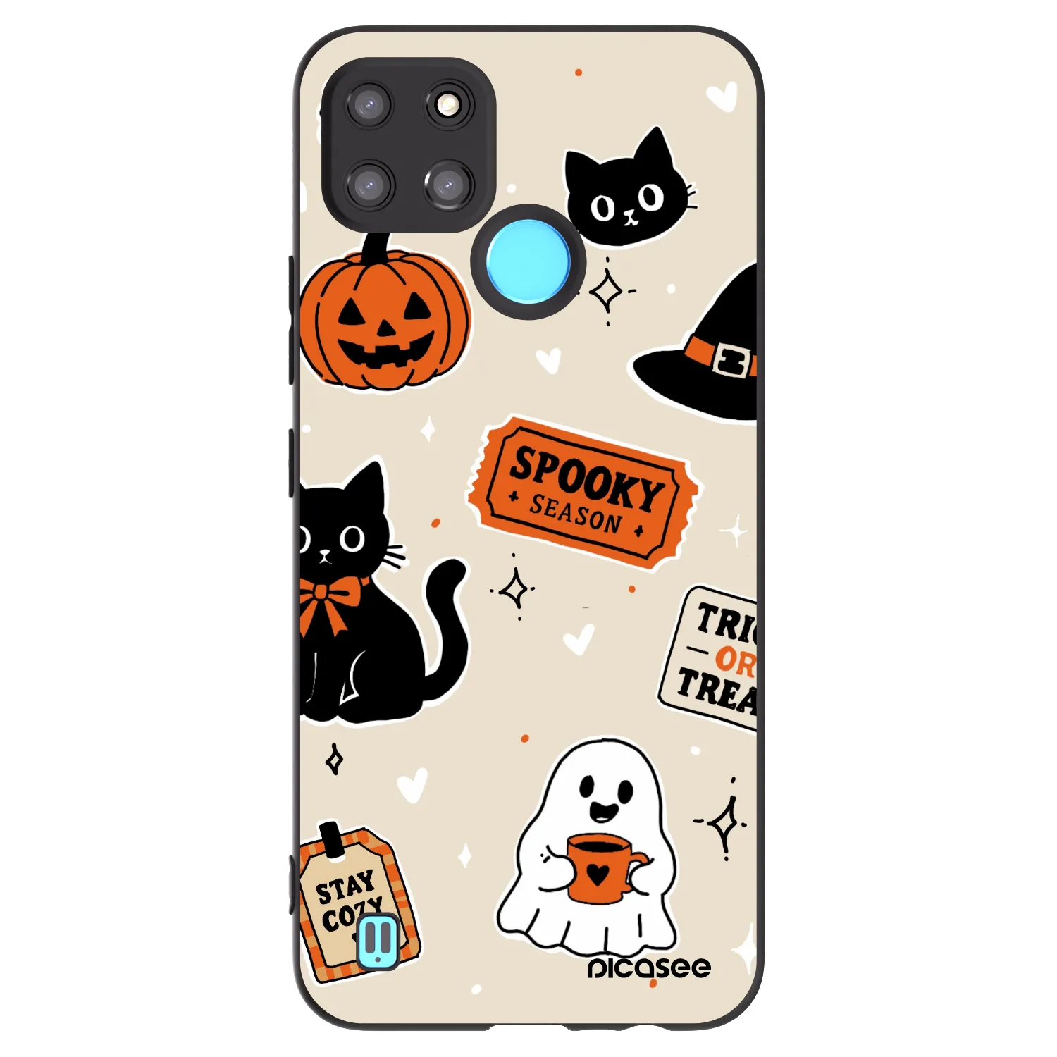 Picasee Μαύρη θήκη σιλικόνης για Realme C21Y - Halloween stickers