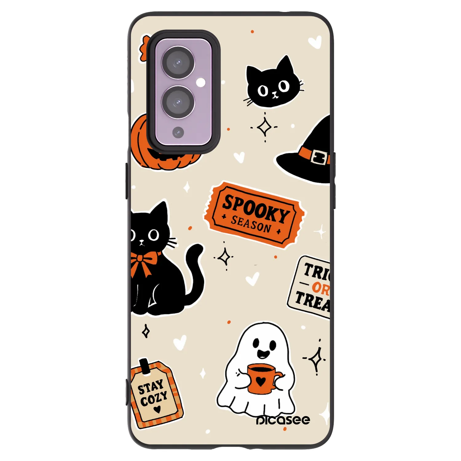 Picasee Μαύρη θήκη σιλικόνης για OnePlus 9 - Halloween stickers
