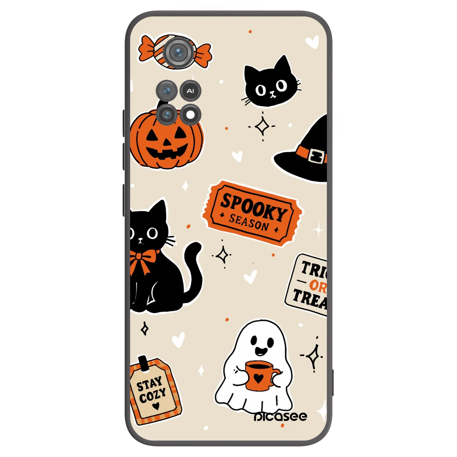Picasee Μαύρη θήκη σιλικόνης για Xiaomi Poco M4 Pro - Halloween stickers