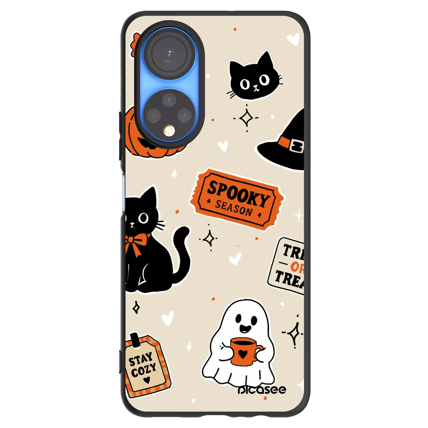 Picasee Μαύρη θήκη σιλικόνης για Honor X7 - Halloween stickers