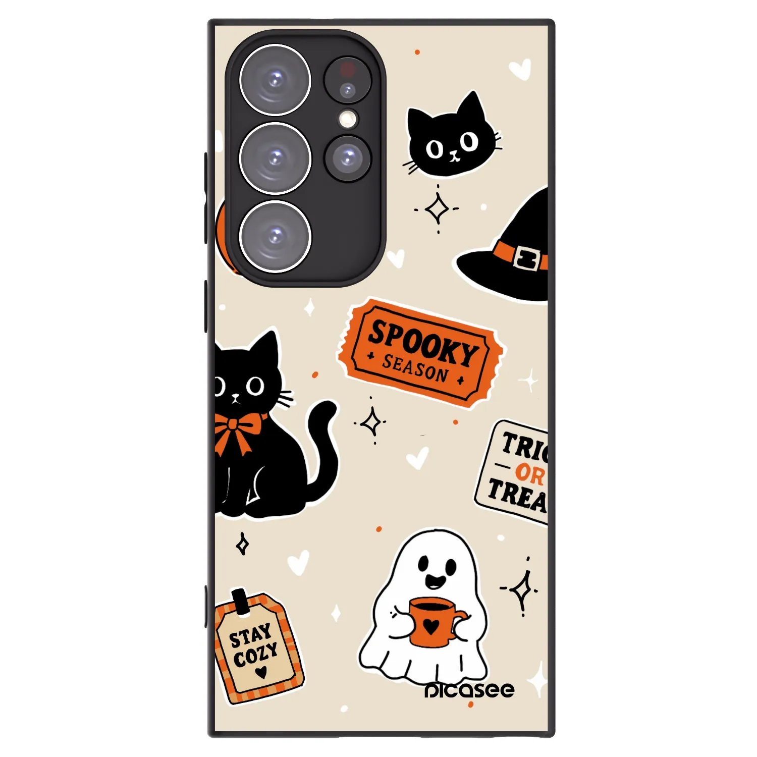Picasee Μαύρη θήκη σιλικόνης για Samsung Galaxy S23 Ultra 5G - Halloween stickers